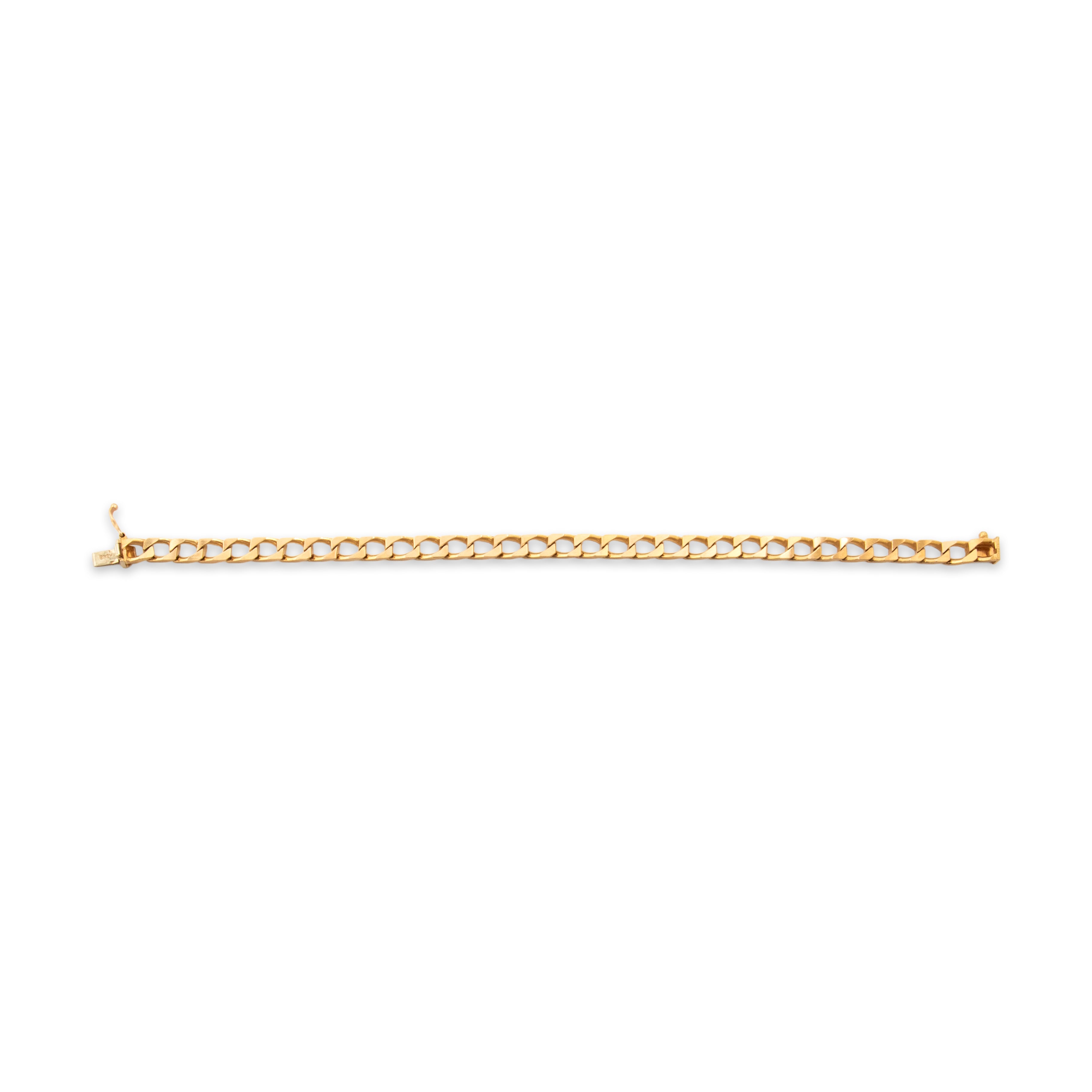 Vintage Italian 14k Yellow Gold Sleek Flat Rectangular Curb Link Bracelet - Overall view