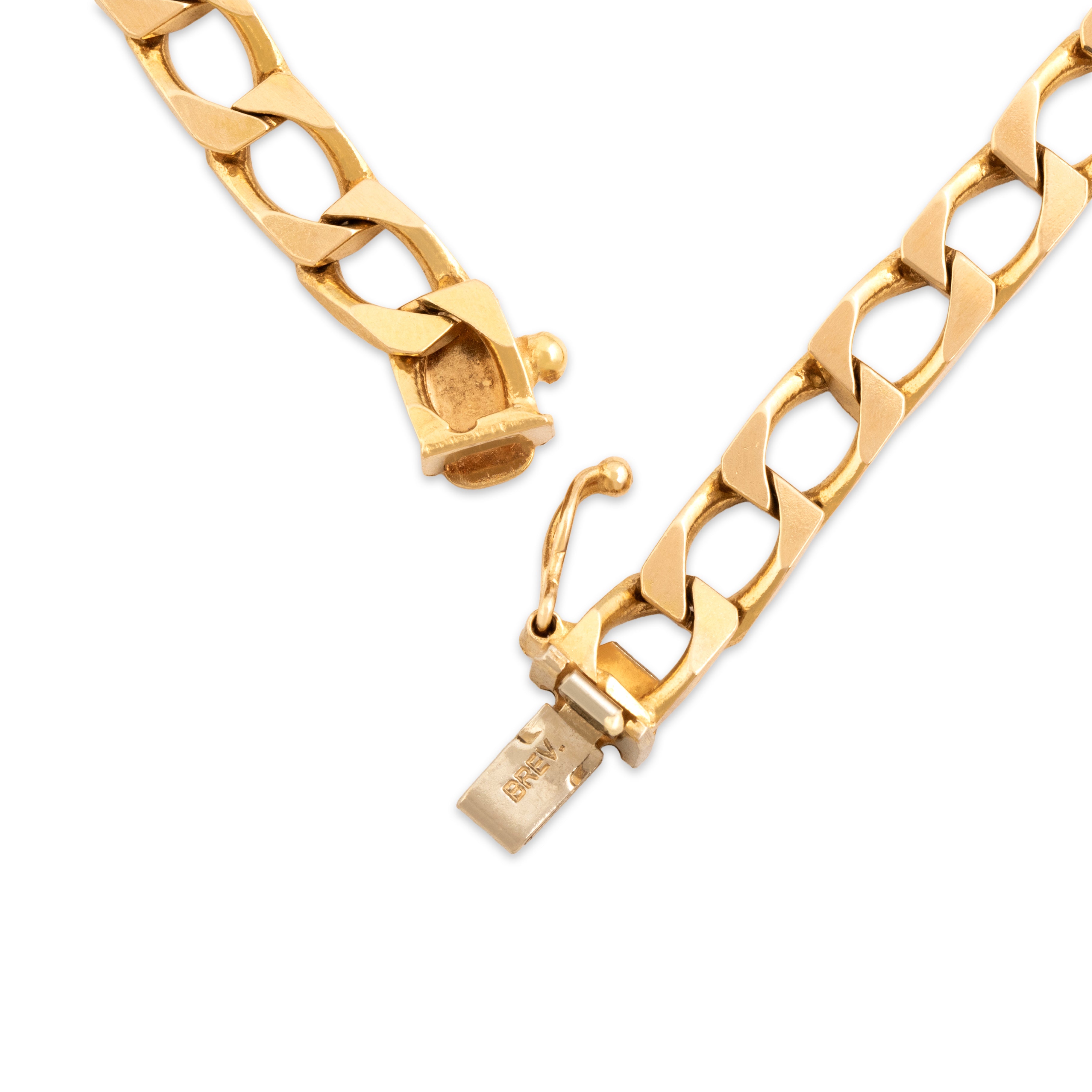 Vintage Italian 14k Yellow Gold Sleek Flat Rectangular Curb Link Bracelet - clasp view