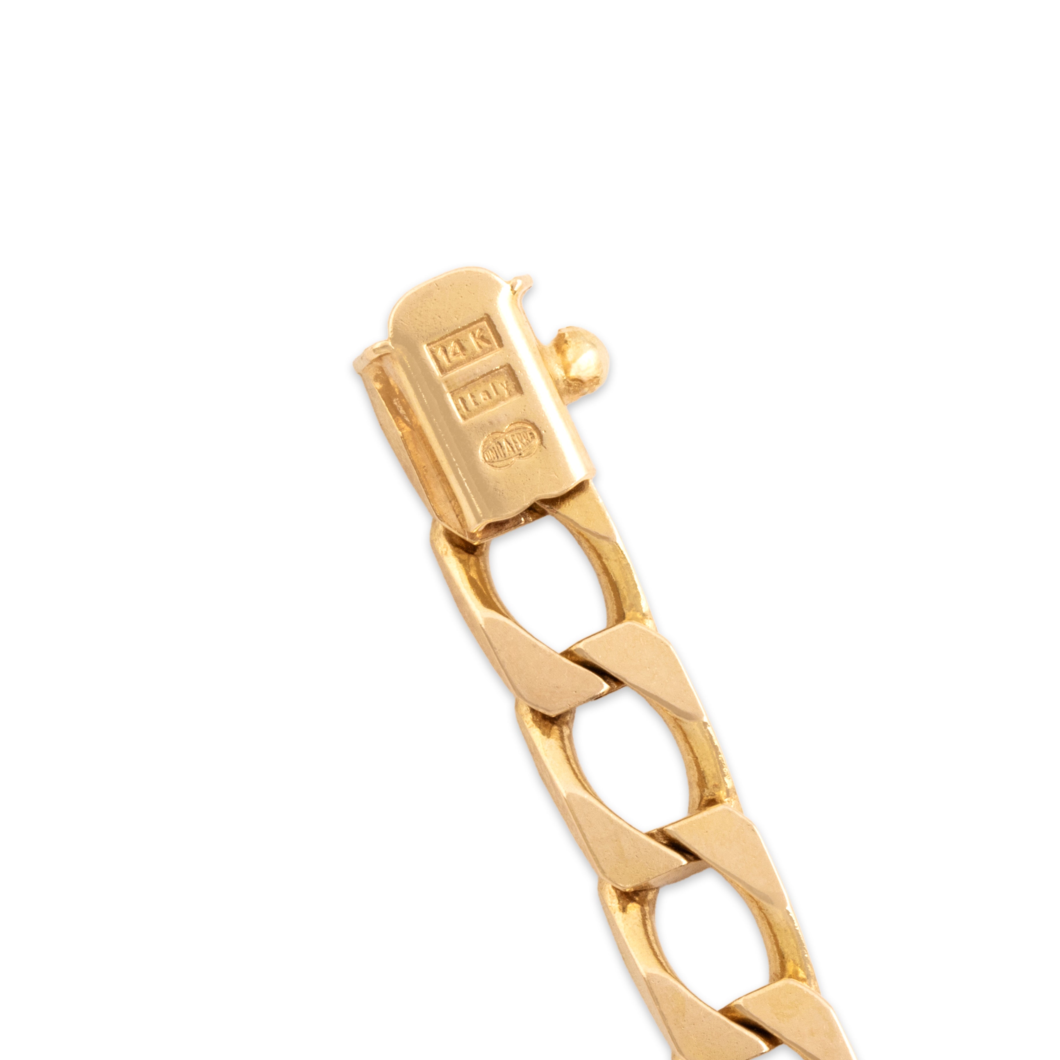 Vintage Italian 14k Yellow Gold Sleek Flat Rectangular Curb Link Bracelet - Hallmark view
