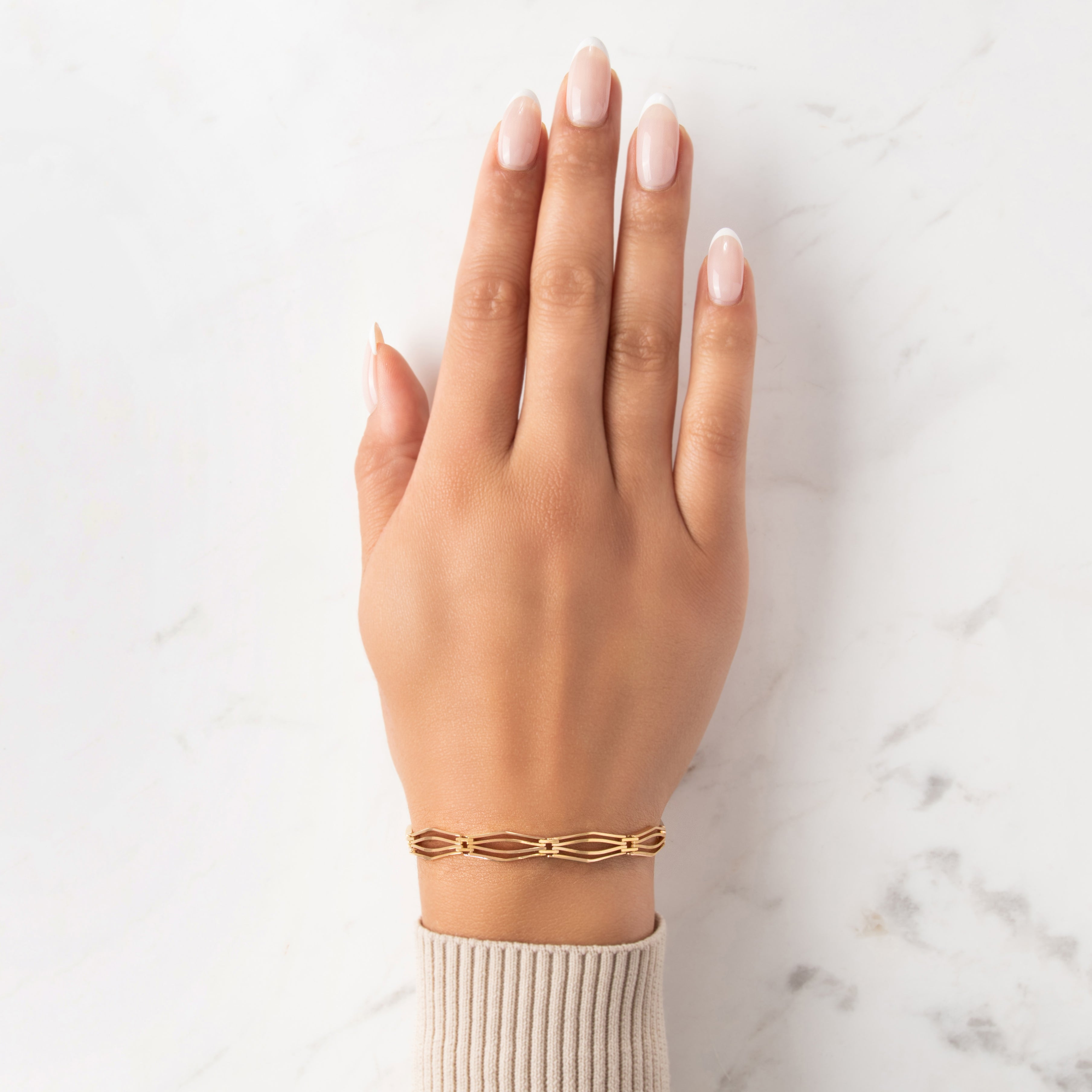 Vintage Italian 14k Yellow Gold Architectural Open Link Bracelet - On model view