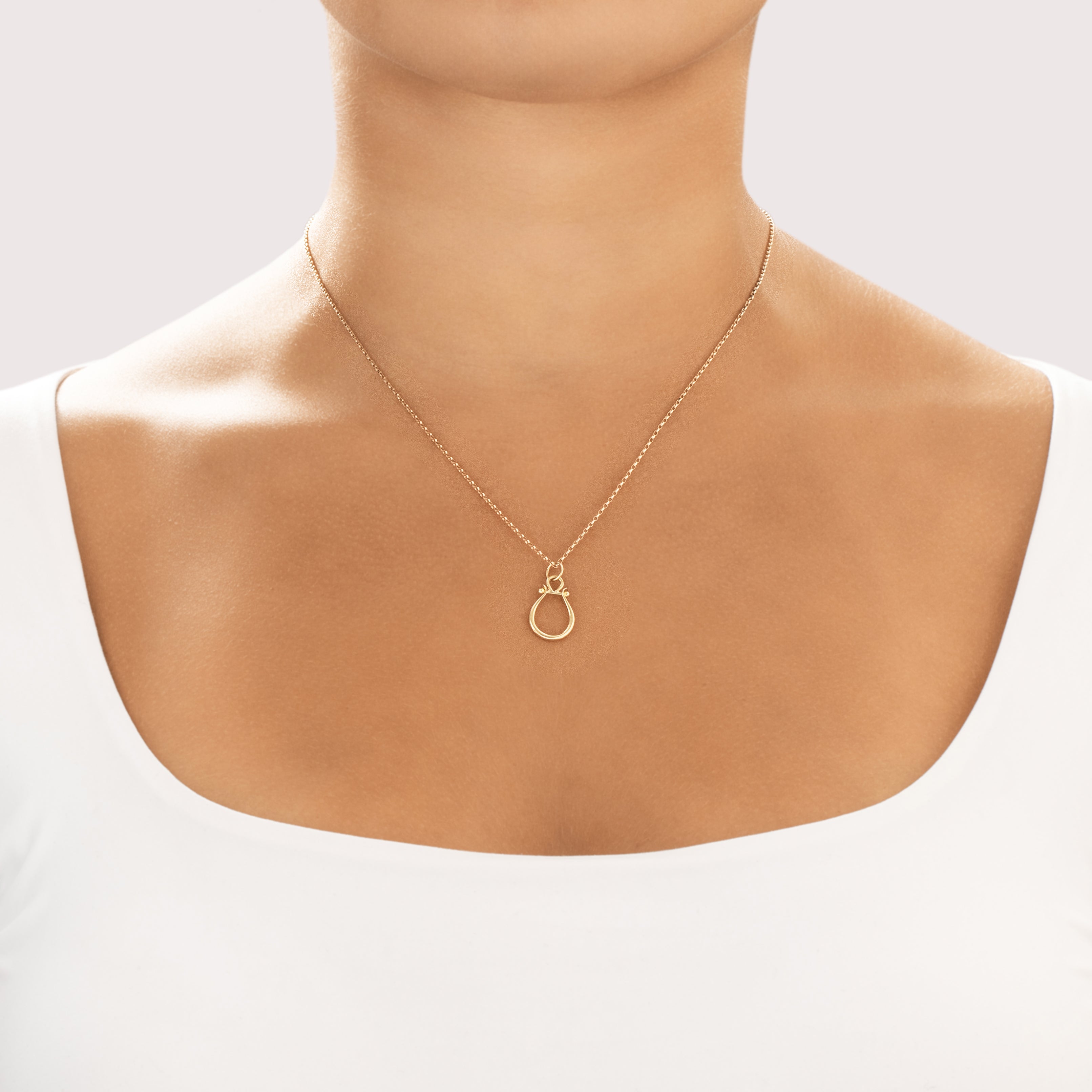 Vintage 18k Yellow Gold Sleek Bolted Loop Charm / Pendant - On model view