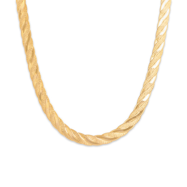 Vintage Italian 14k Yellow Gold Superb Dual-Textured Intwined Flat Chain Necklace 18
