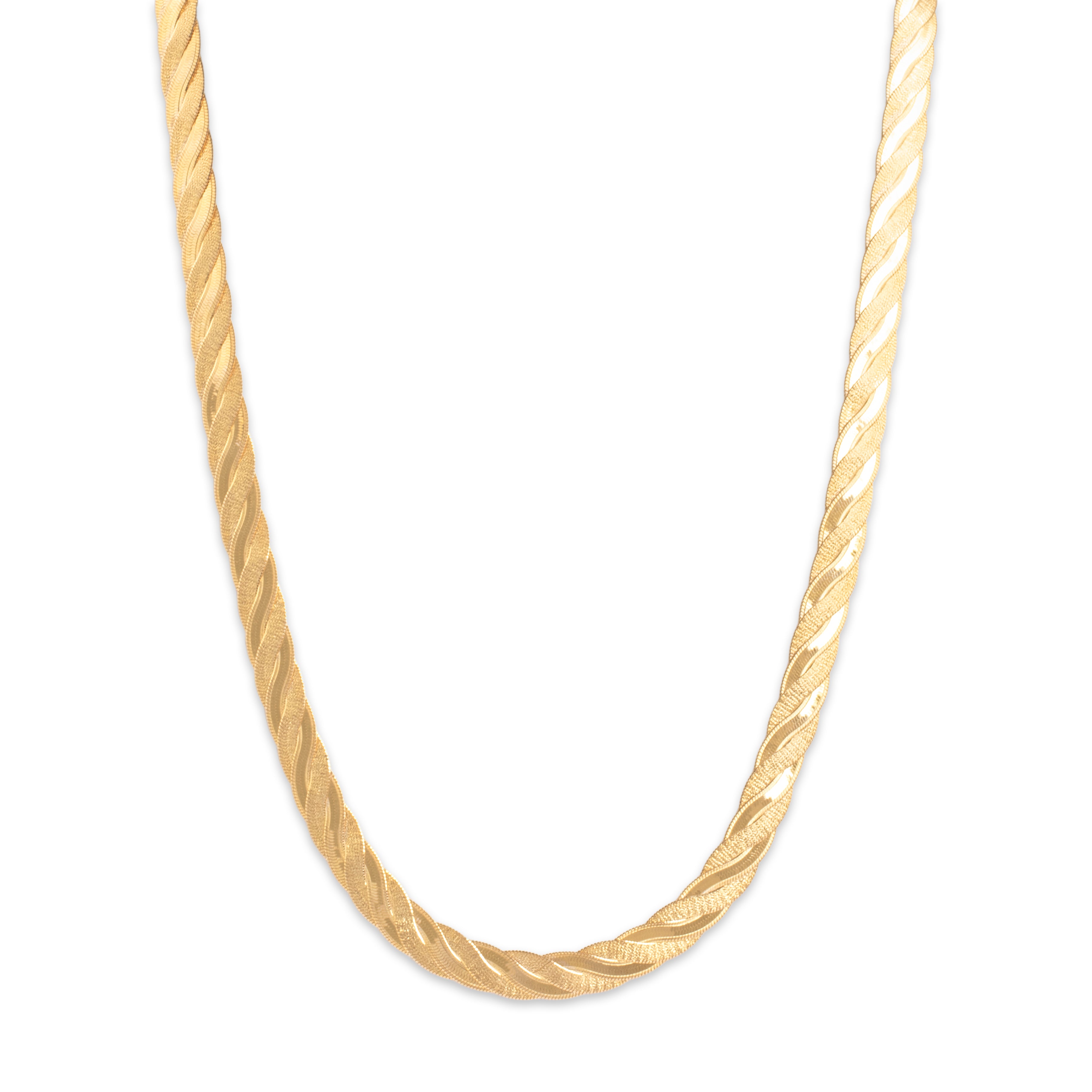 Vintage Italian 14k Yellow Gold Superb Dual-Textured Intwined Flat Chain Necklace - detail view #1