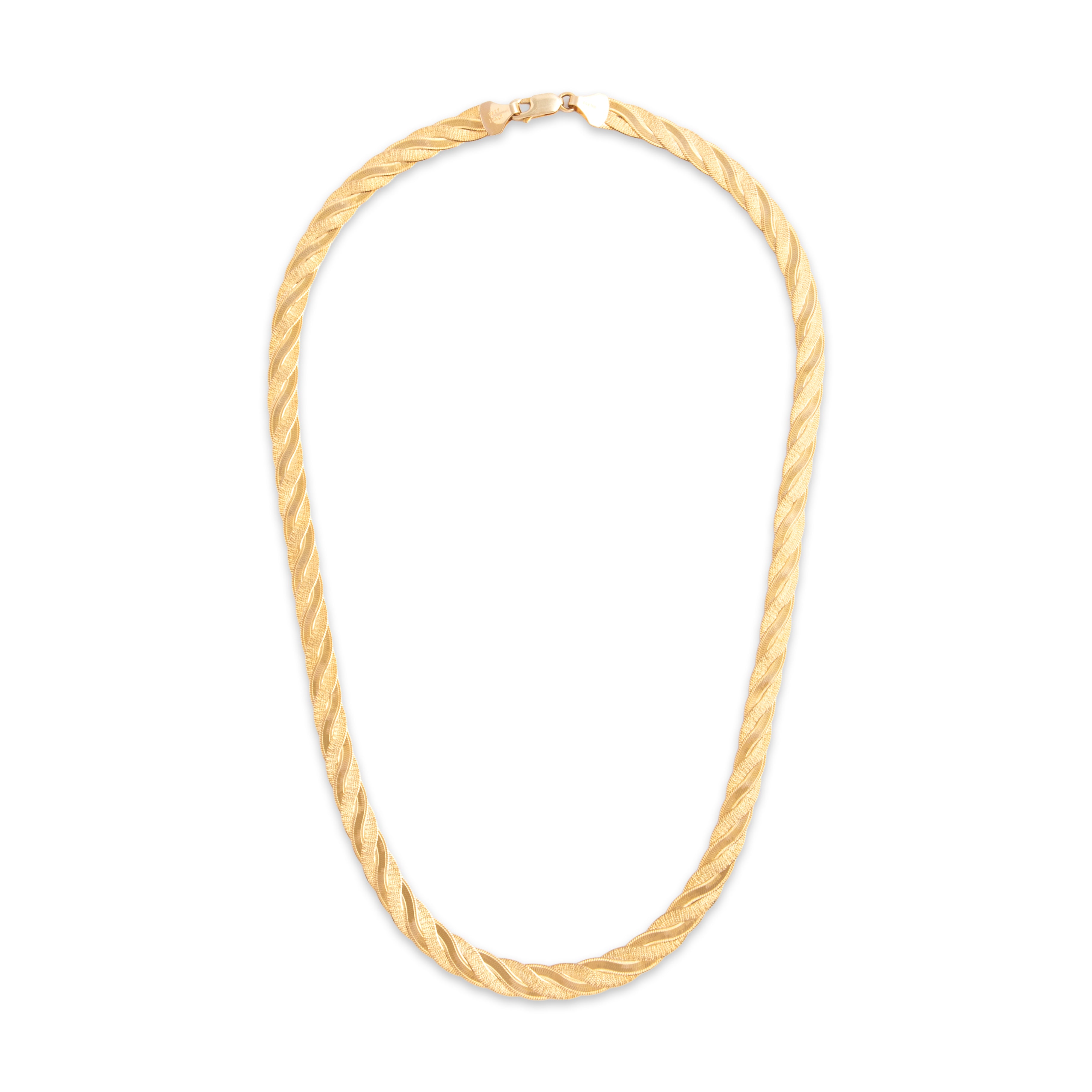 Vintage Italian 14k Yellow Gold Superb Dual-Textured Intwined Flat Chain Necklace - Overall view