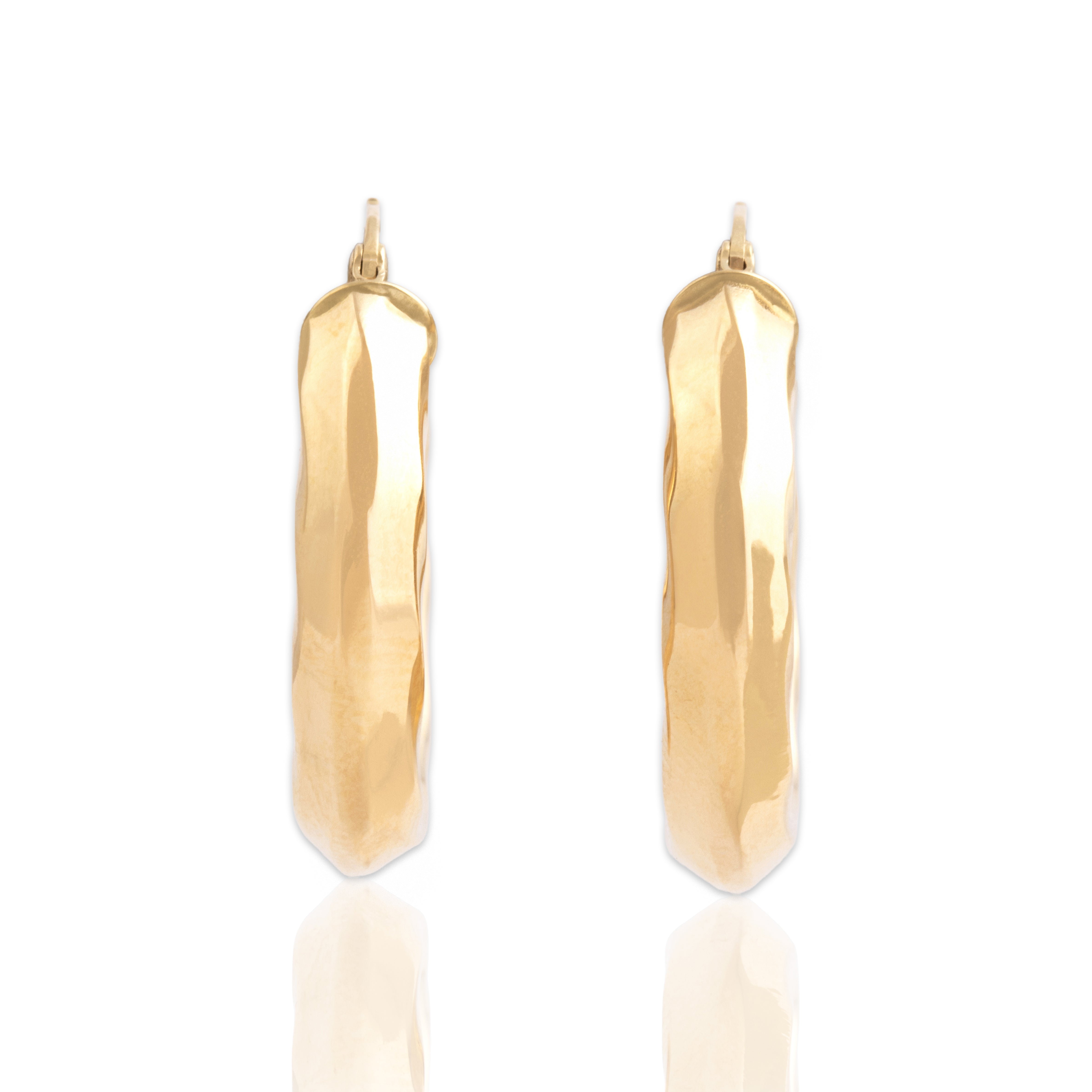 Vintage 18k Yellow Gold Gleaming Textured Hoop Earrings - Close-up view