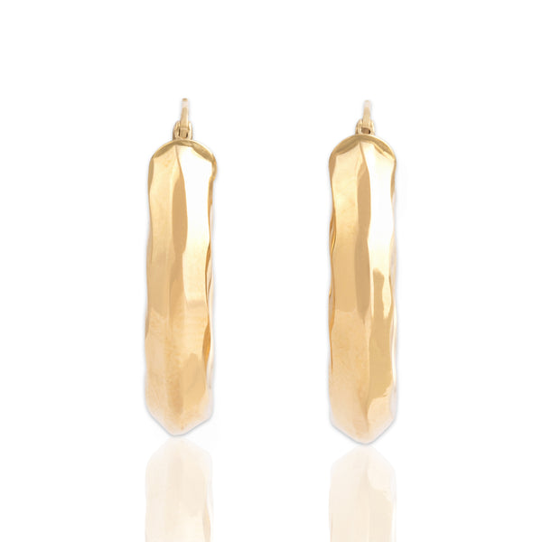 Vintage 18k Yellow Gold Gleaming Textured Hoop Earrings