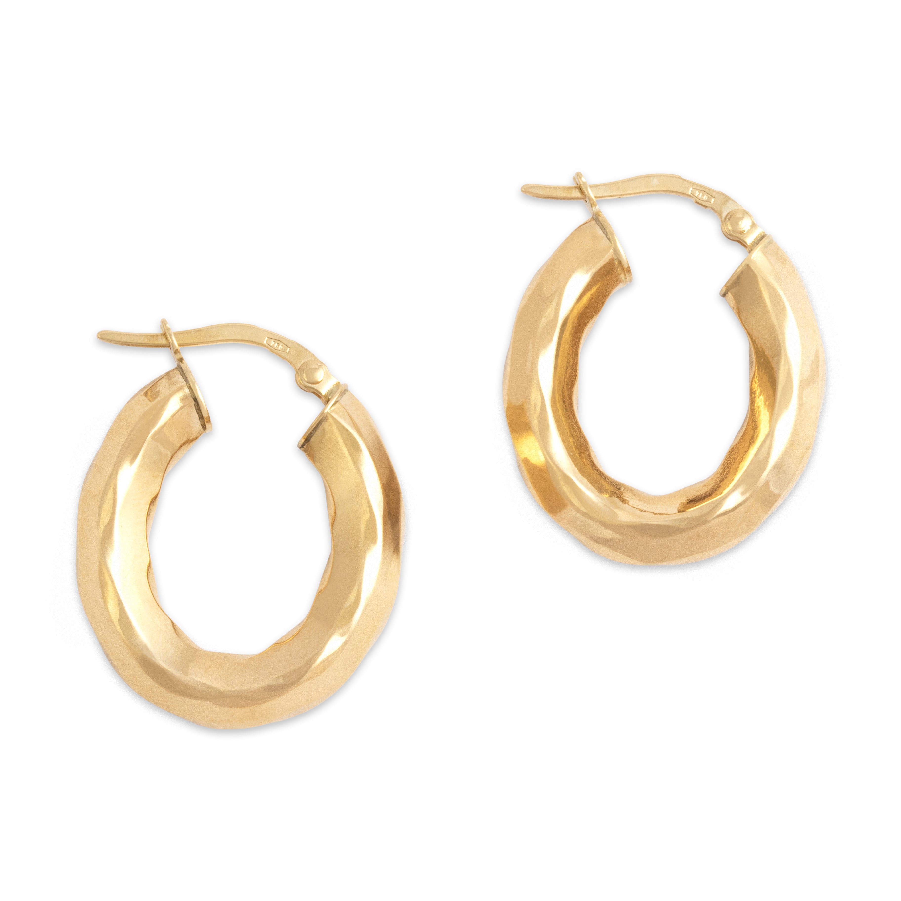 Vintage 18k Yellow Gold Gleaming Textured Hoop Earrings - Overall view