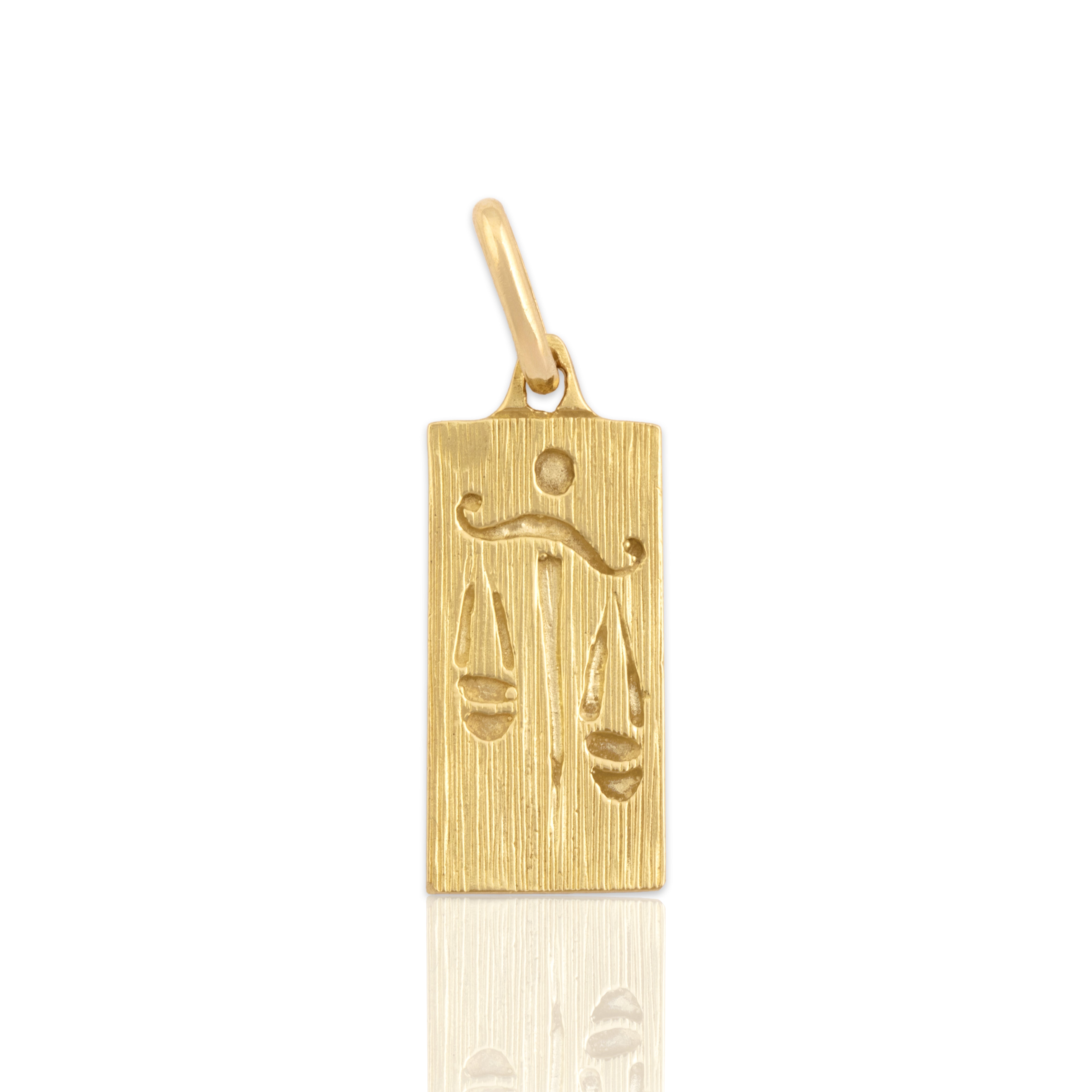 Vintage 18k Yellow Gold Textured Libra Zodiac Bar Charm / Pendant - Close-up view