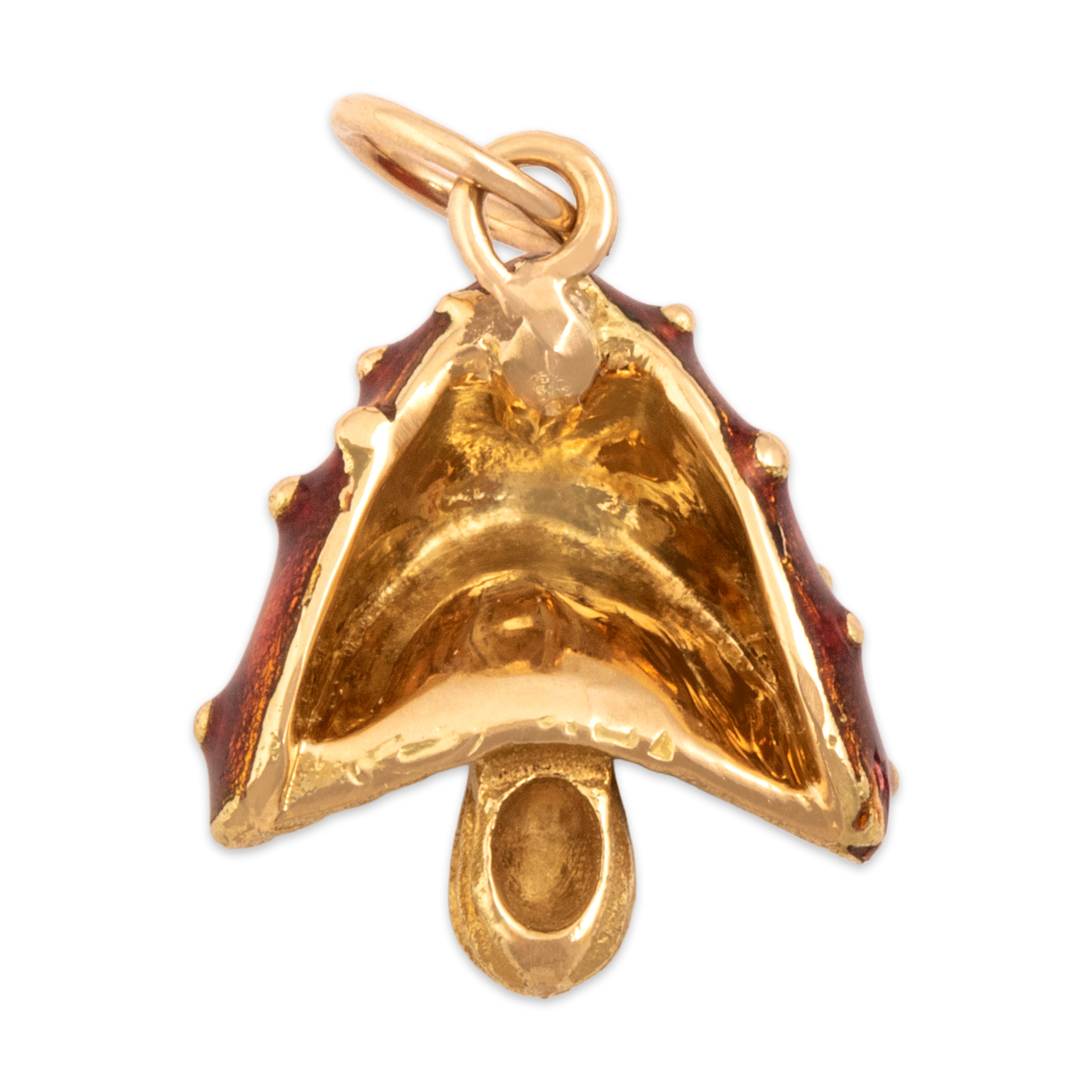 Vintage Small 14k Yellow Gold Whimsical Red Enamel Mushroom Charm / Pendant - Back view