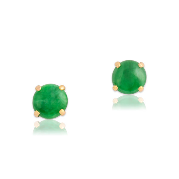 Vintage 18k Yellow Gold .59cttw Jade Vibrant Round Cabochon Stud Earrings