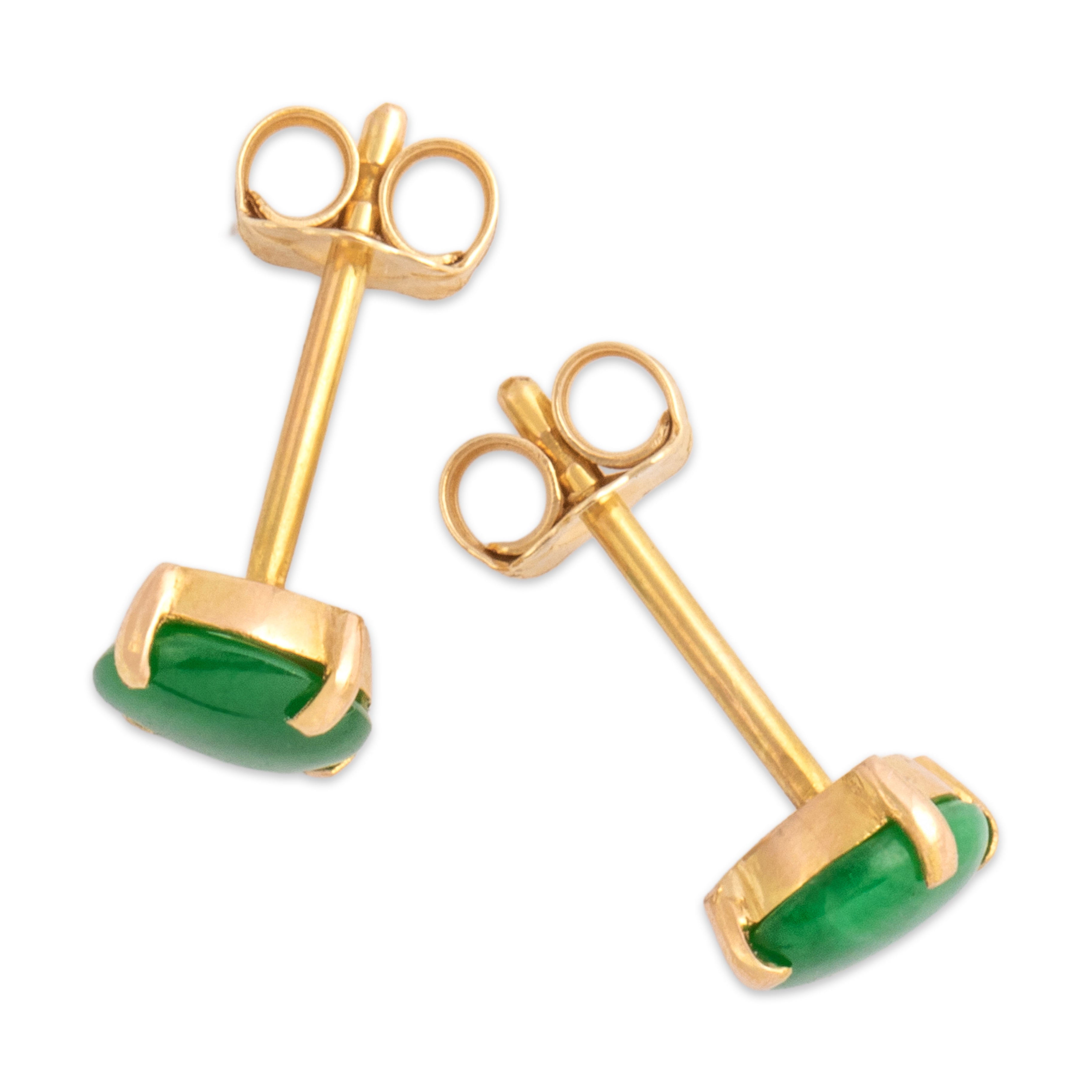 Vintage 18k Yellow Gold .59cttw Jade Vibrant Round Cabochon Stud Earrings - Overall view