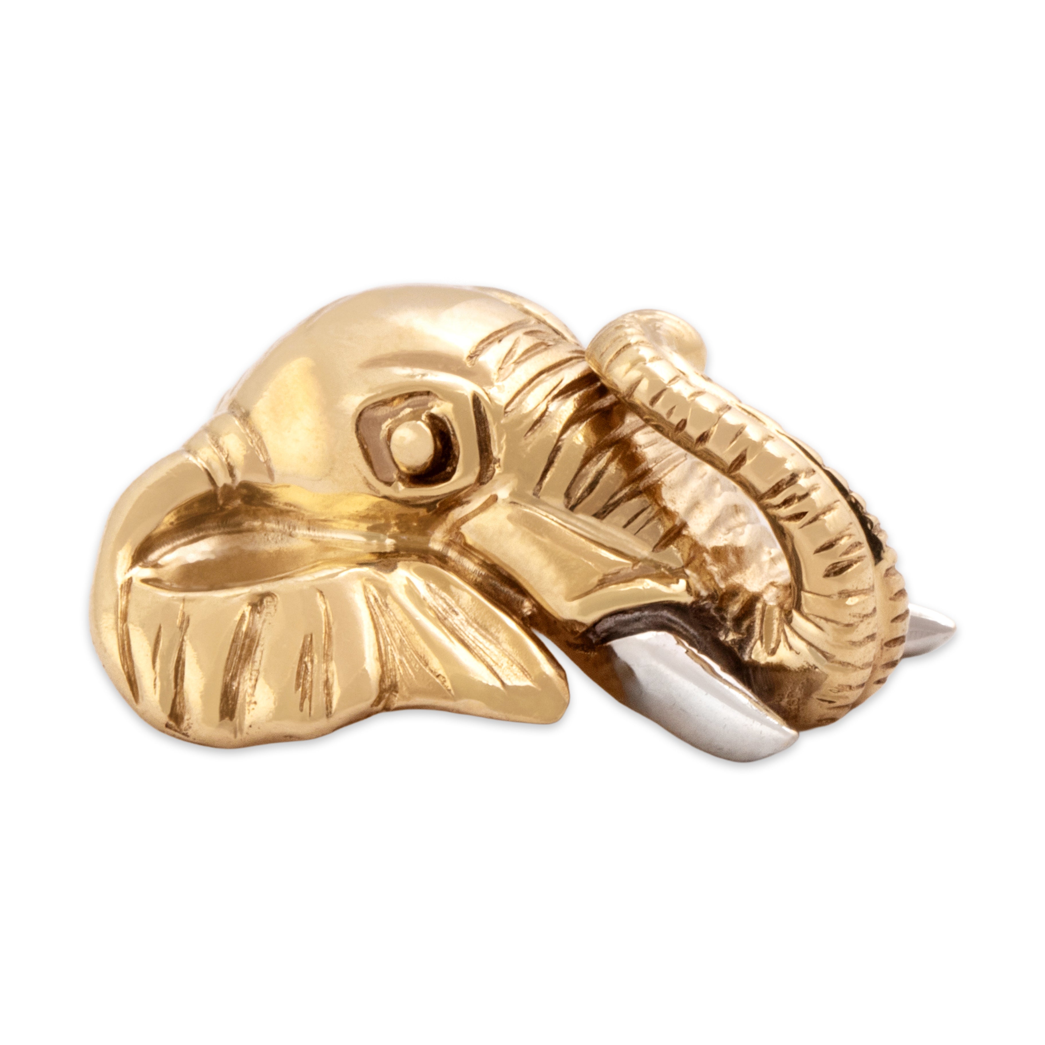 Vintage 9k Yellow & White Gold Figural Elephant Head Slide Pendant - Side view
