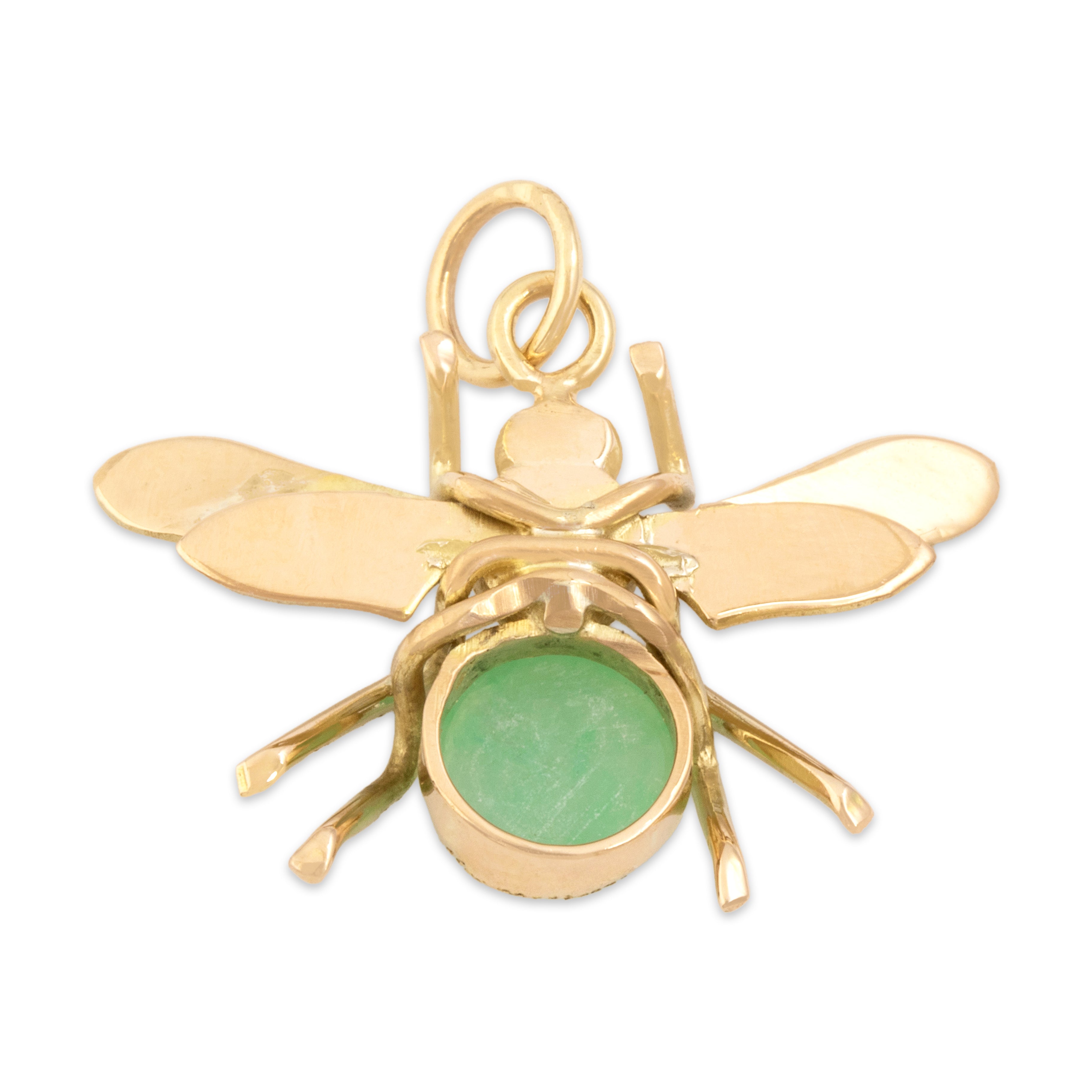 Vintage 10k Yellow Gold .9ct Jade Pearl Friendly Flying Bug Charm / Pendant