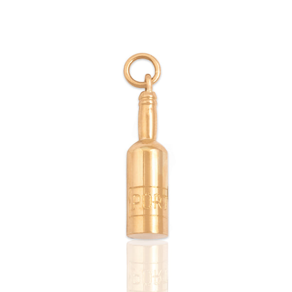 Vintage Portuguese Heavy 19k Rosy Yellow Gold Bottle Of Port Charm / Pendant