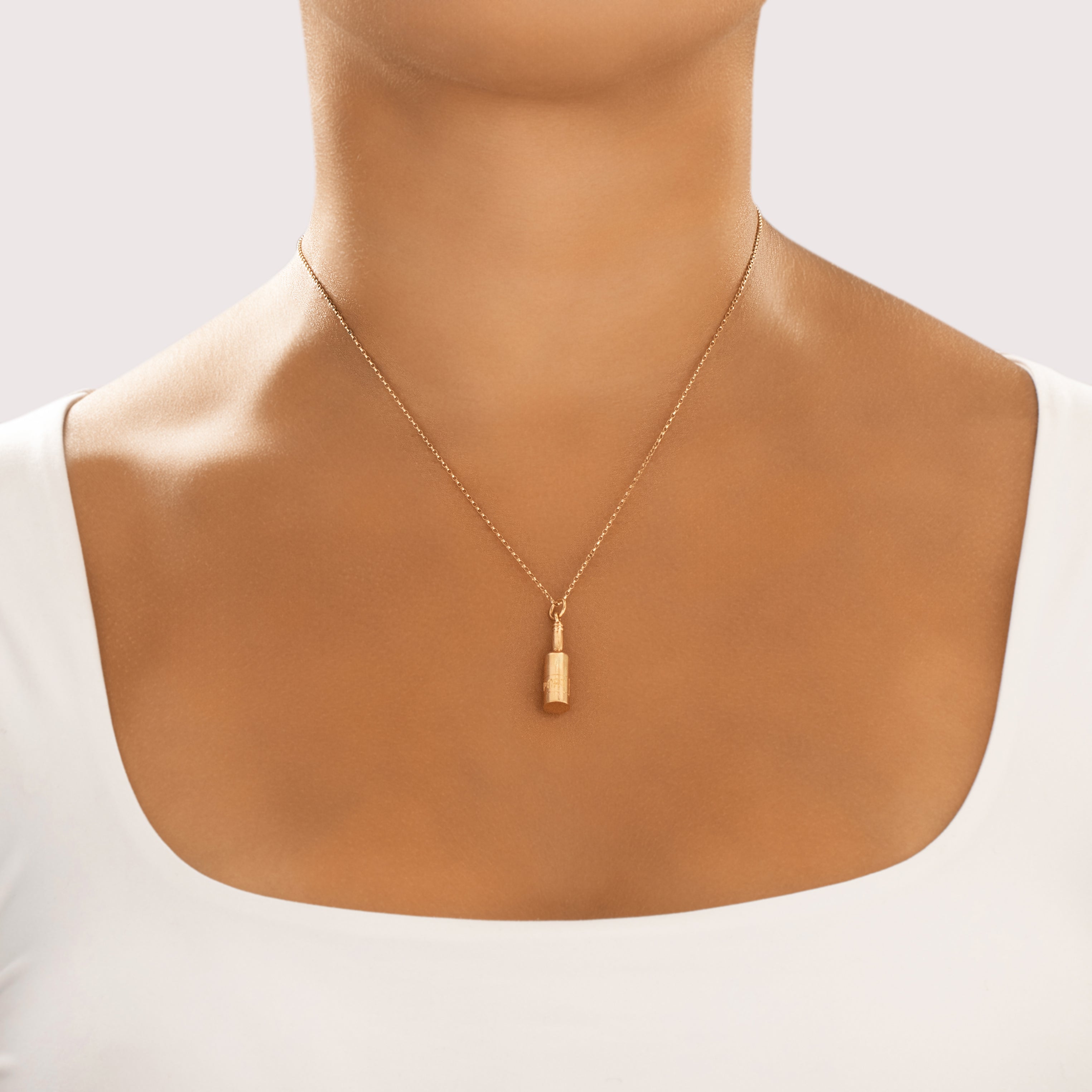 Vintage Portuguese Heavy 19k Rosy Yellow Gold Dimensional Bottle Of Port Charm / Pendant - On model view