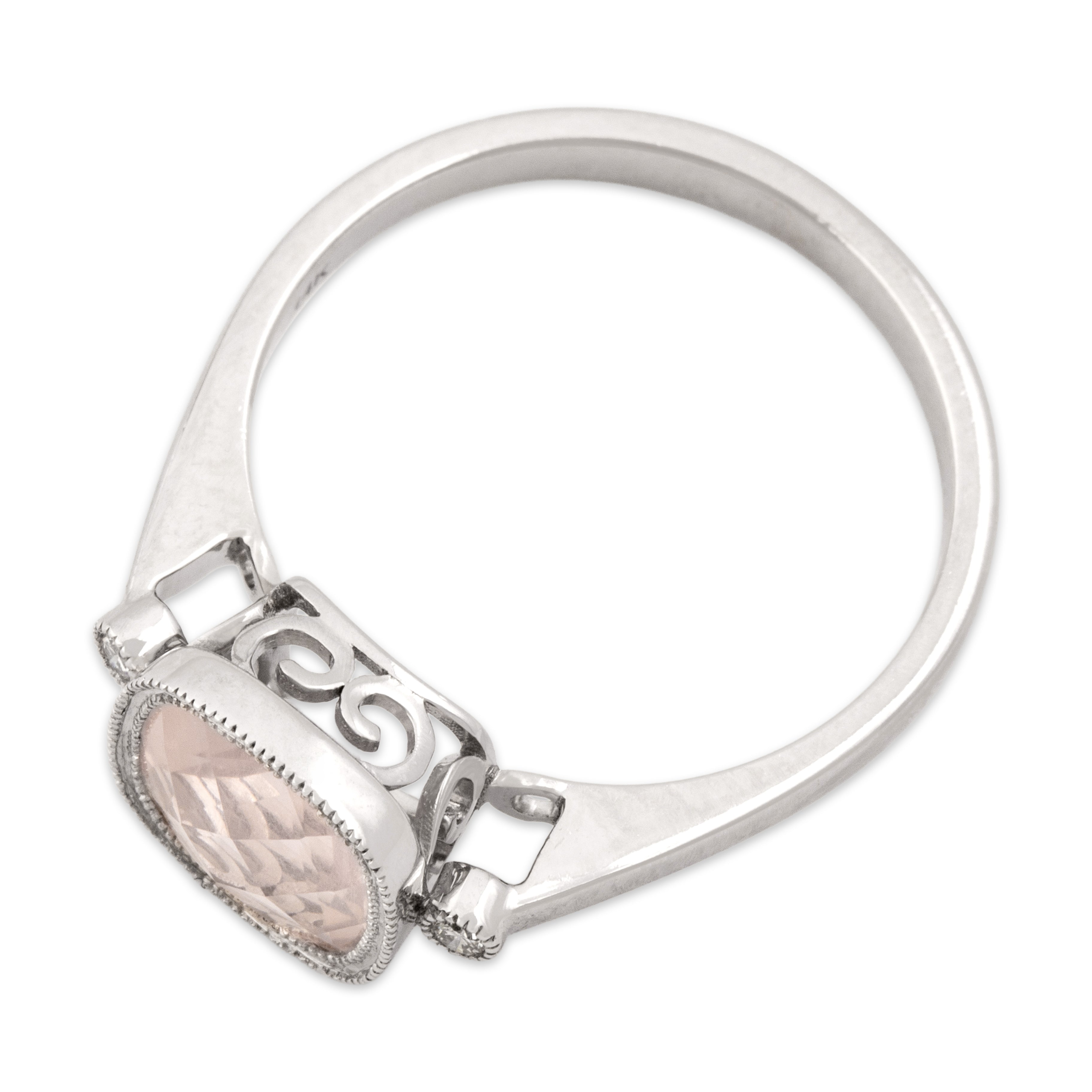Vintage 14k White Gold 2.07ct Rose Quartz Diamond Checkerboard Cushion Ring 8.50