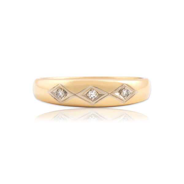 Vintage 14k Yellow & White Gold Diamond Gleaming Rhombus-Set Trio Band Ring 11.00