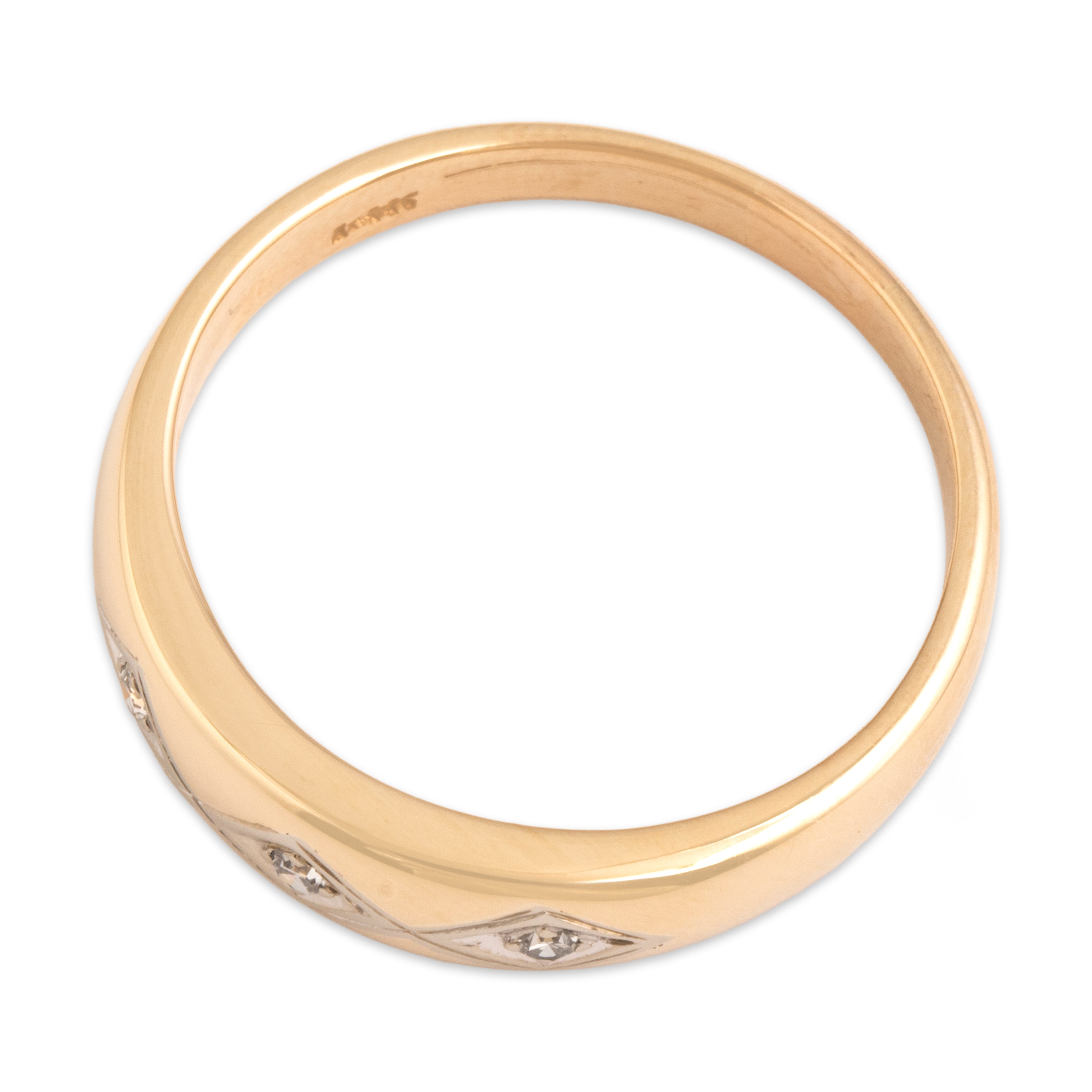Vintage 14k Yellow & White Gold Diamond Gleaming Rhombus-Set Trio Band Ring - Overall view