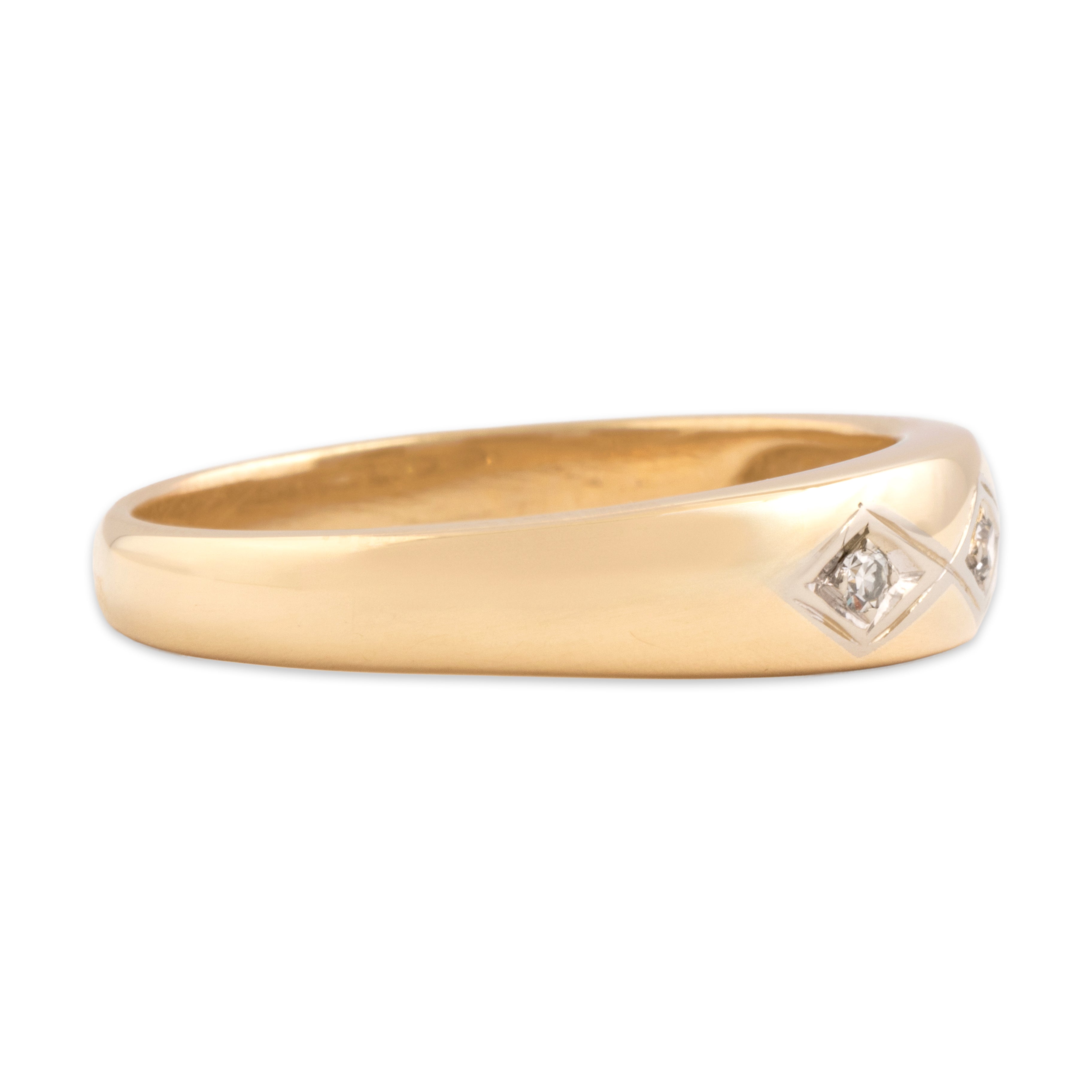 Vintage 14k Yellow & White Gold Diamond Gleaming Rhombus-Set Trio Band Ring - Side view