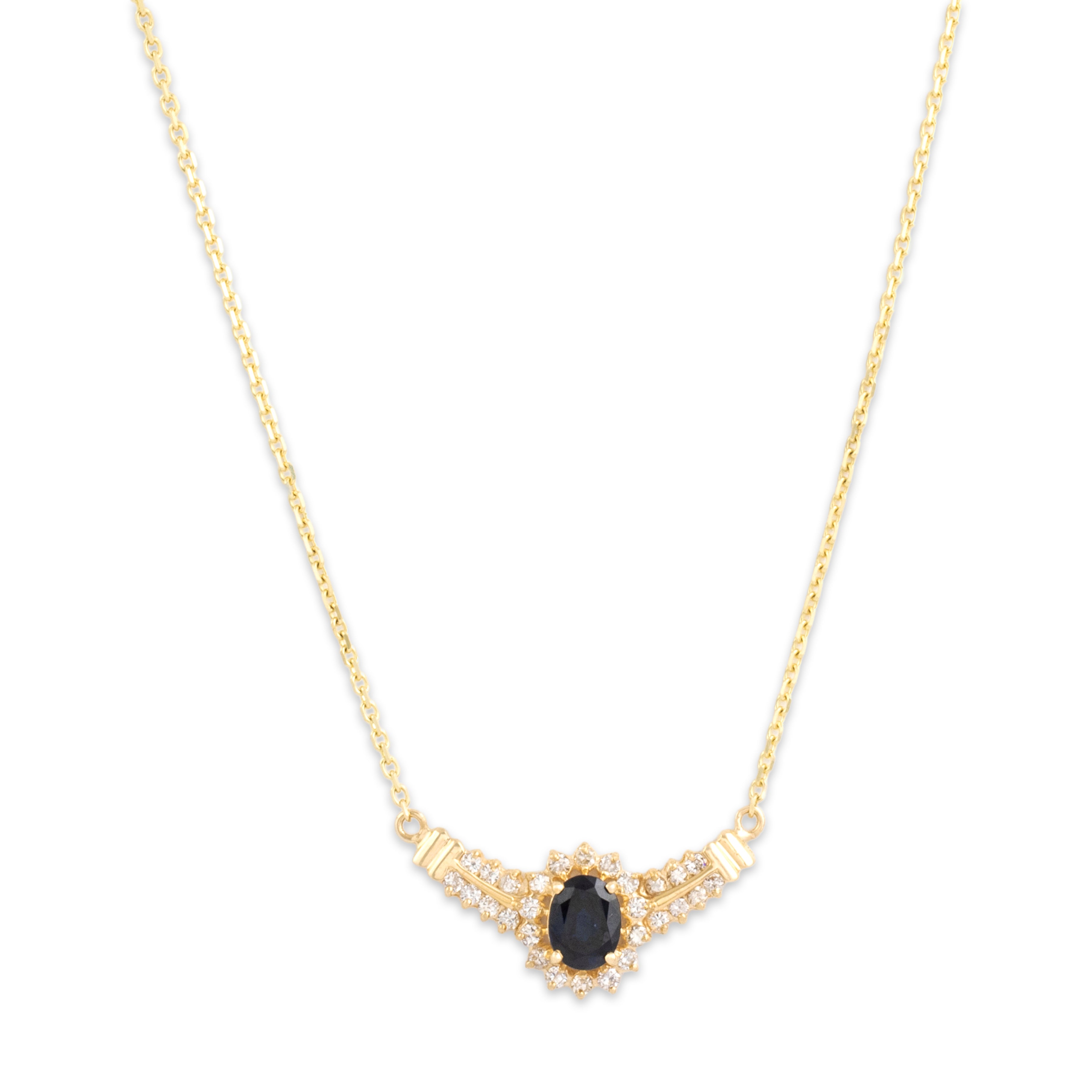 Vintage 14k Yellow Gold 1.35ct Sapphire Diamond Accented Oval Halo Necklace 17.25