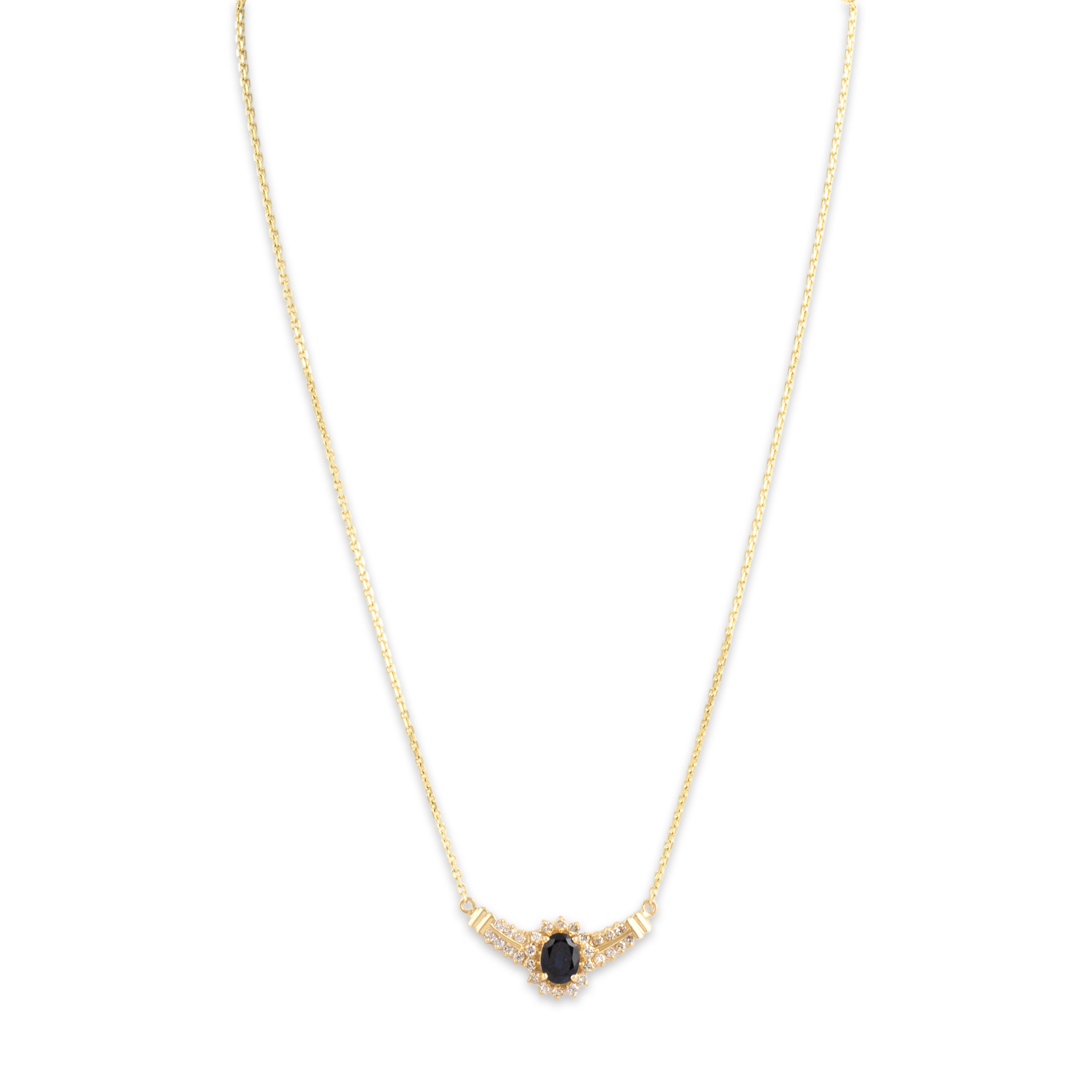 Vintage 14k Yellow Gold 1.35ct Sapphire Diamond Accented Oval Halo Necklace 17.25