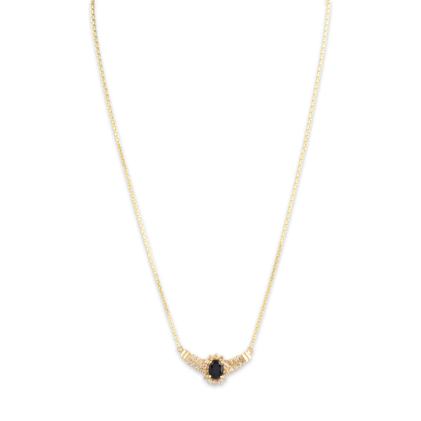 Vintage 14k Yellow Gold 1.35ct Sapphire Diamond Accented Oval Halo Necklace 17.25