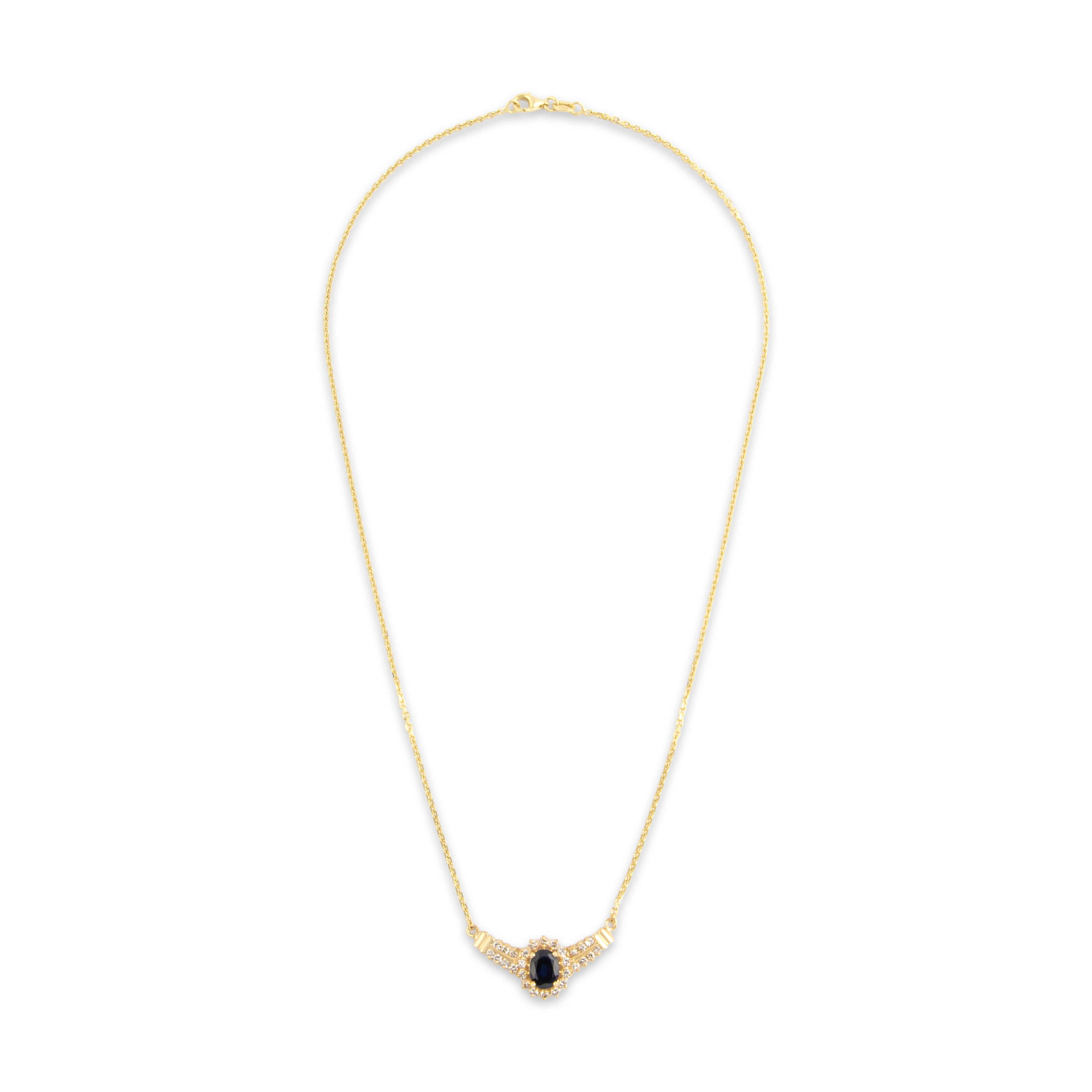 Vintage 14k Yellow Gold 1.35ct Sapphire Diamond Accented Oval Halo Necklace 17.25
