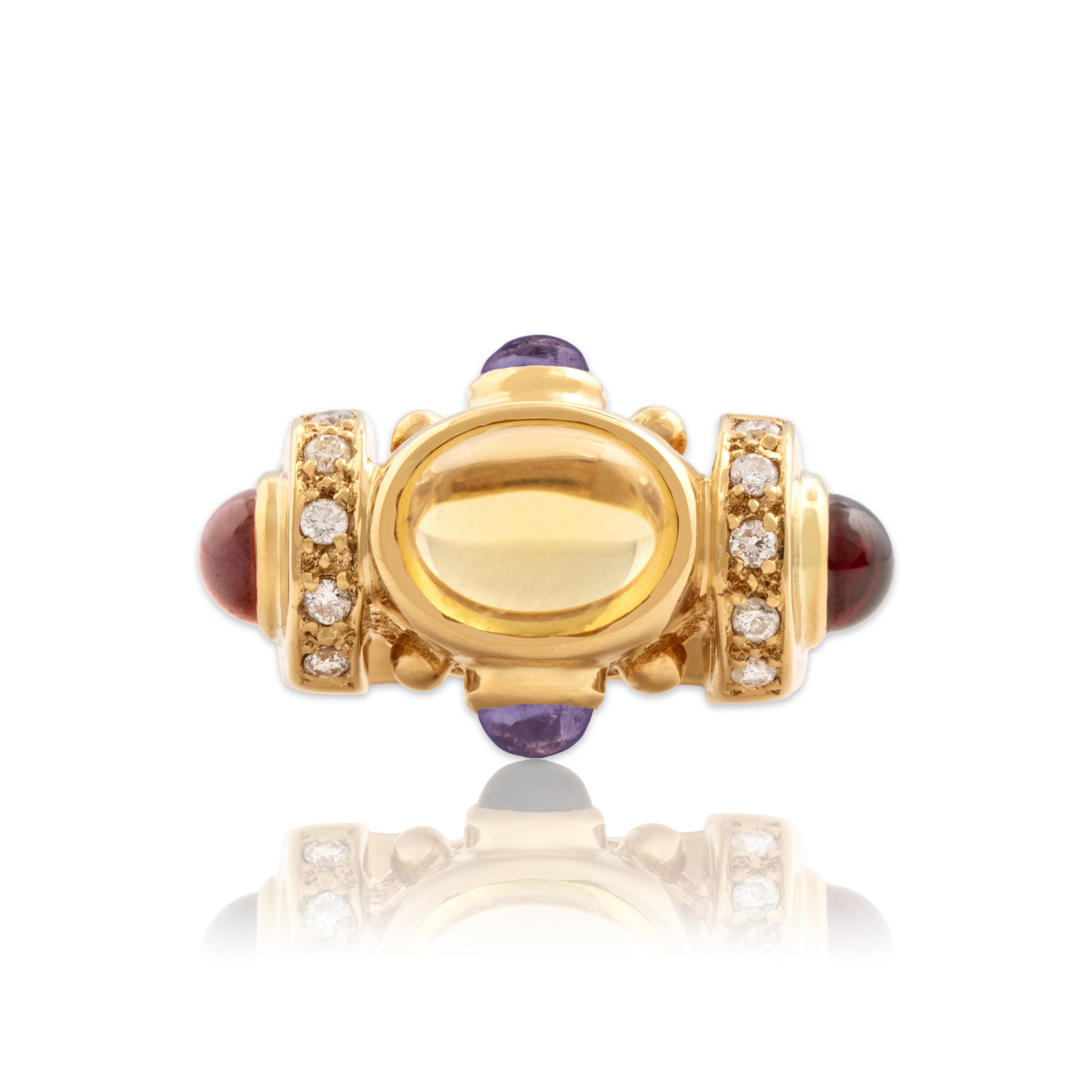 Vintage 18k Yellow Gold 2.44ct Citrine 1.12cttw Garnet Iolite Diamond Ring 6.00