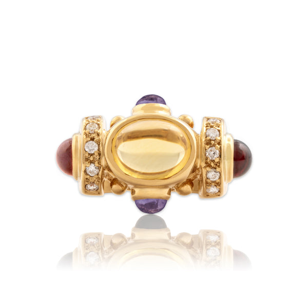 Vintage 18k Yellow Gold 2.44ct Citrine 1.12cttw Garnet Iolite Diamond Ring 6.00