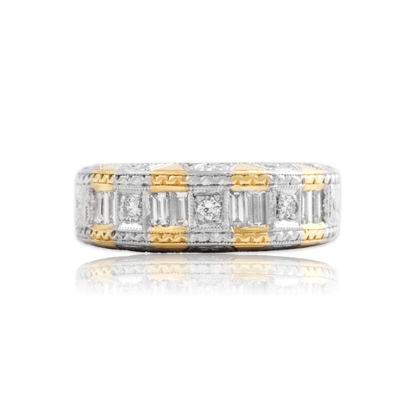 Vintage Platinum & 18k Yellow Gold .73cttw Diamond Mixed-Cut Band Ring 6.50