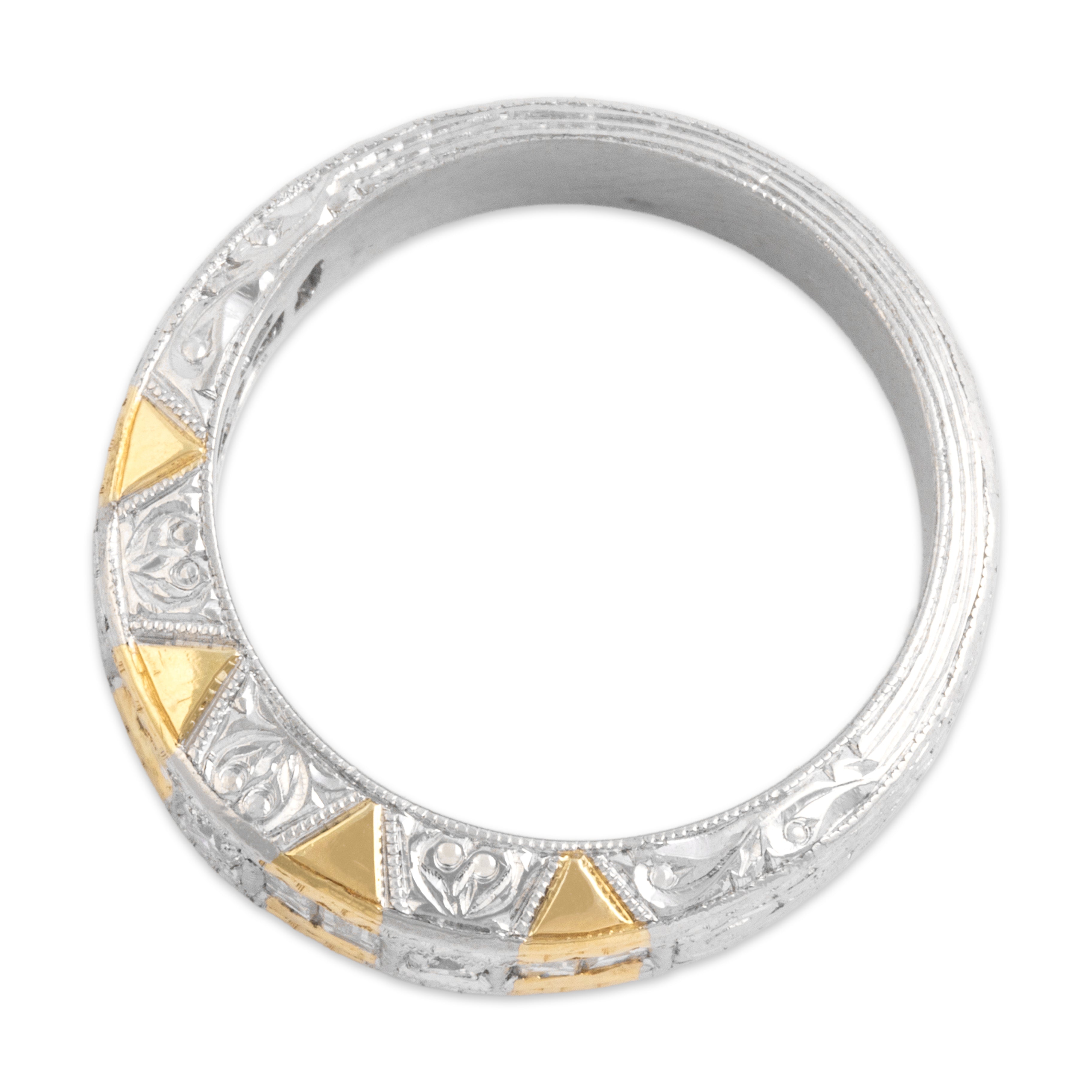 Vintage Platinum & 18k Yellow Gold .73cttw Diamond Mixed-Cut Band Ring 6.50