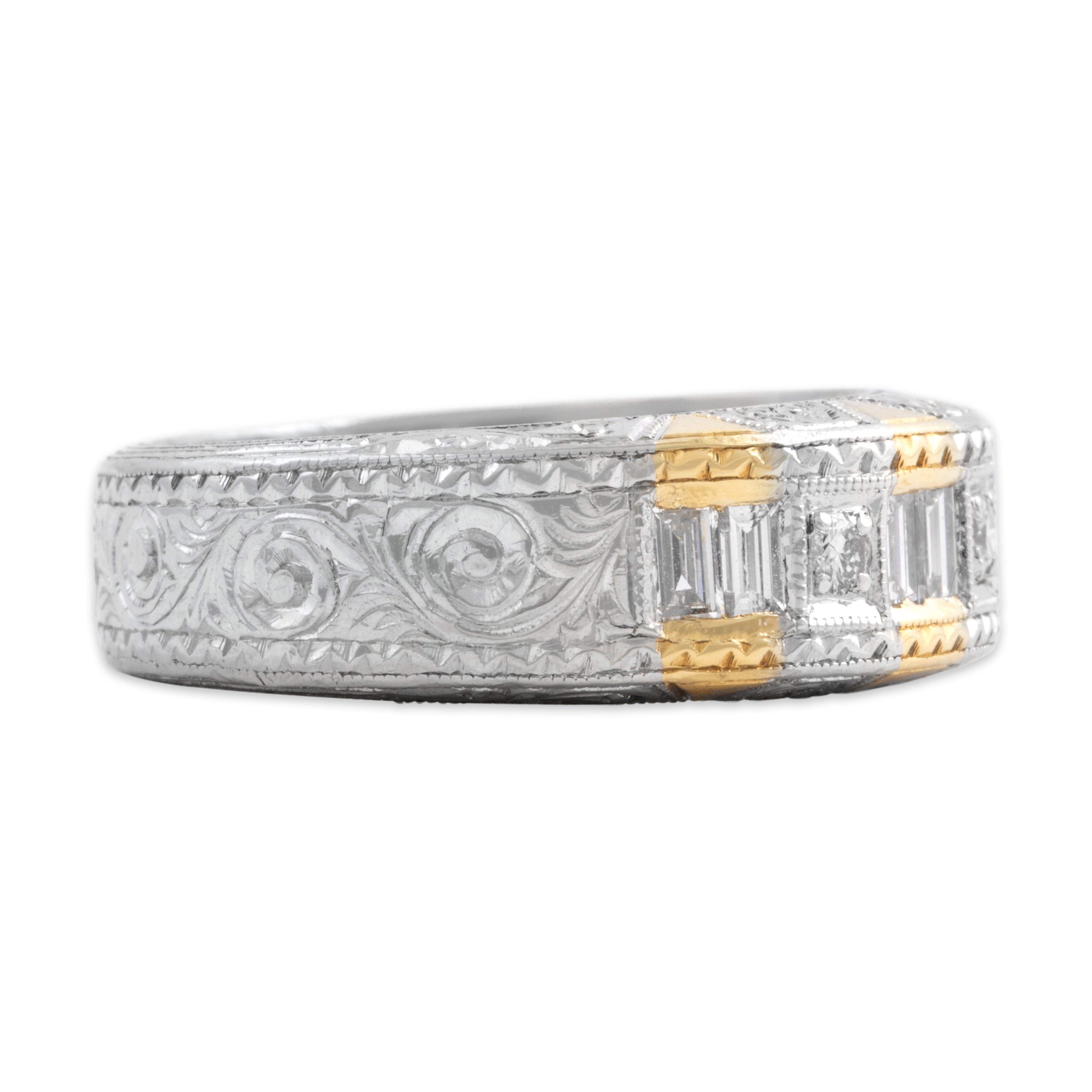Vintage Platinum & 18k Yellow Gold .73cttw Diamond Mixed-Cut Band Ring 6.50