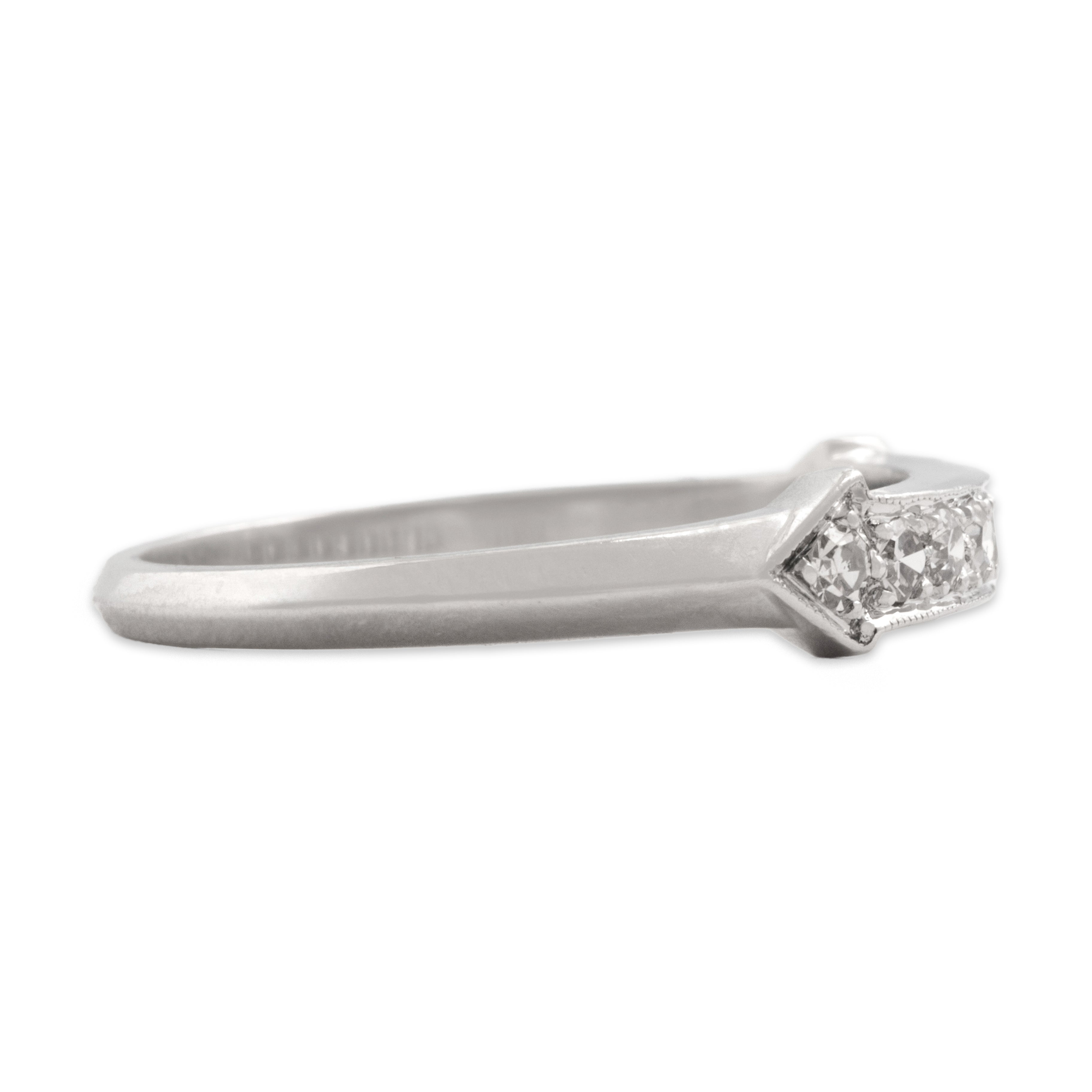 Antique Platinum Diamond Dimensional Arrow Band Ring - Side view