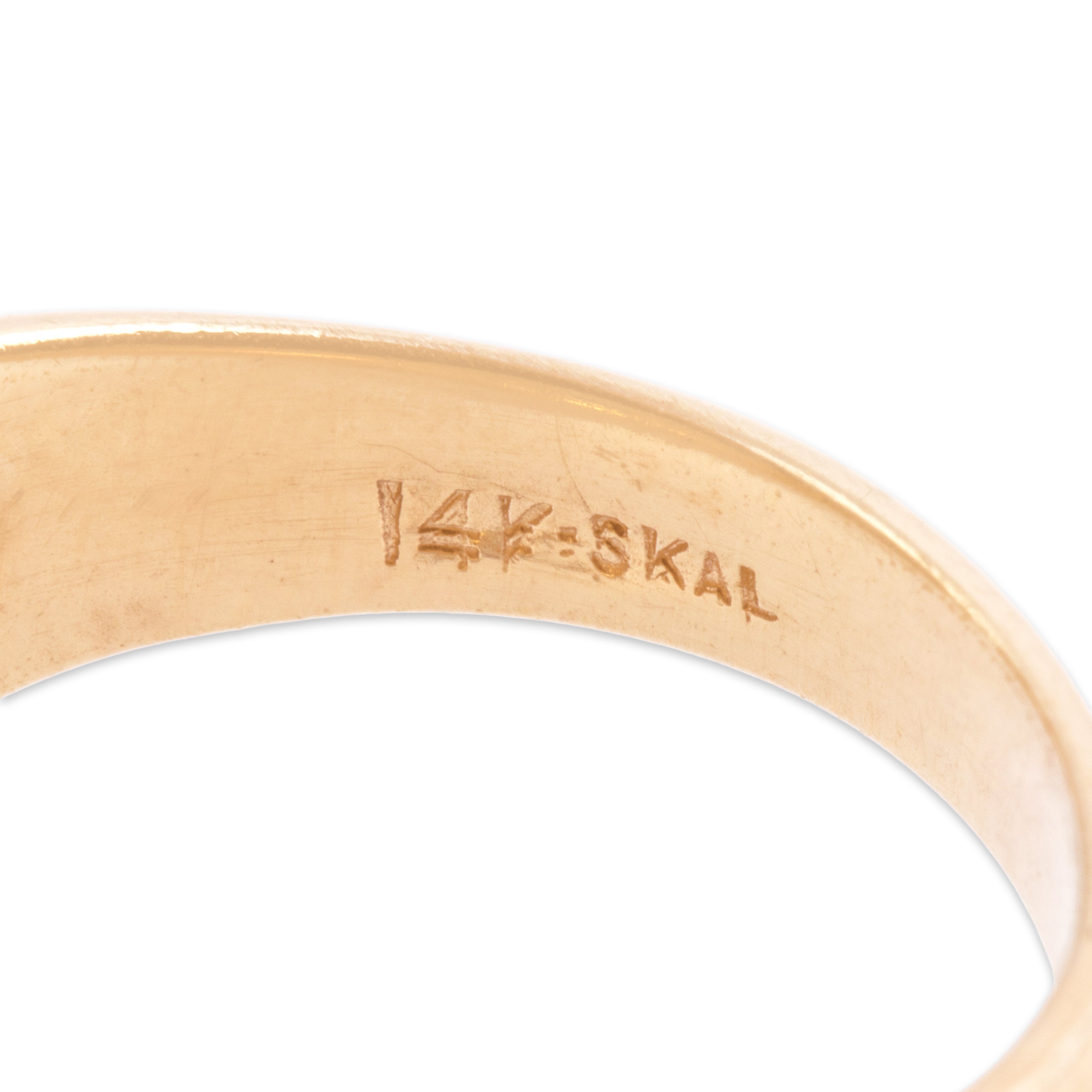 Vintage 14k Yellow Gold Blue Sapphire Diamond Star Detailed Etched Dome Band Ring - Hallmark view