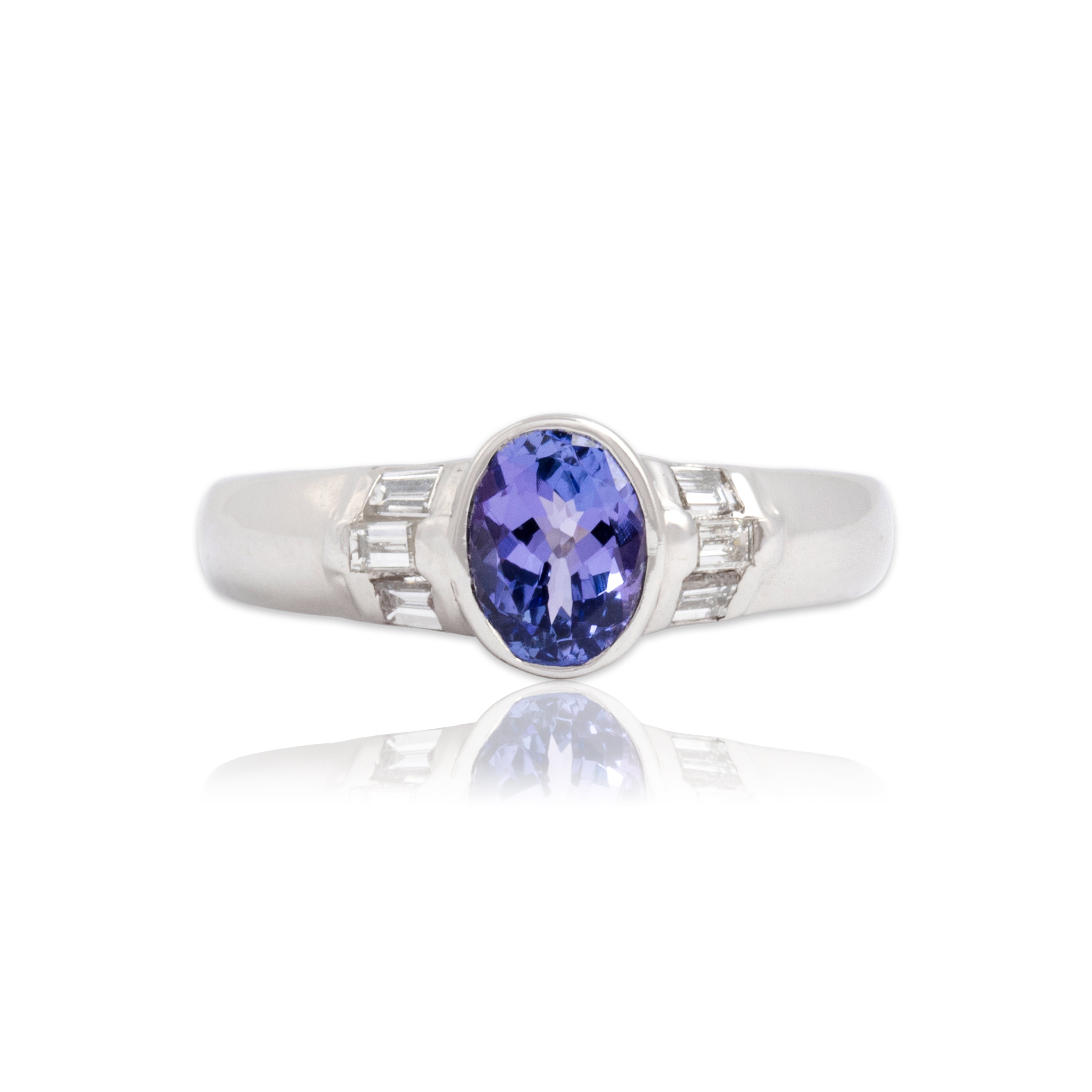 Vintage 14k White Gold .82ct Tanzanite Diamond Cute Heart Detail Ring - Close-up view