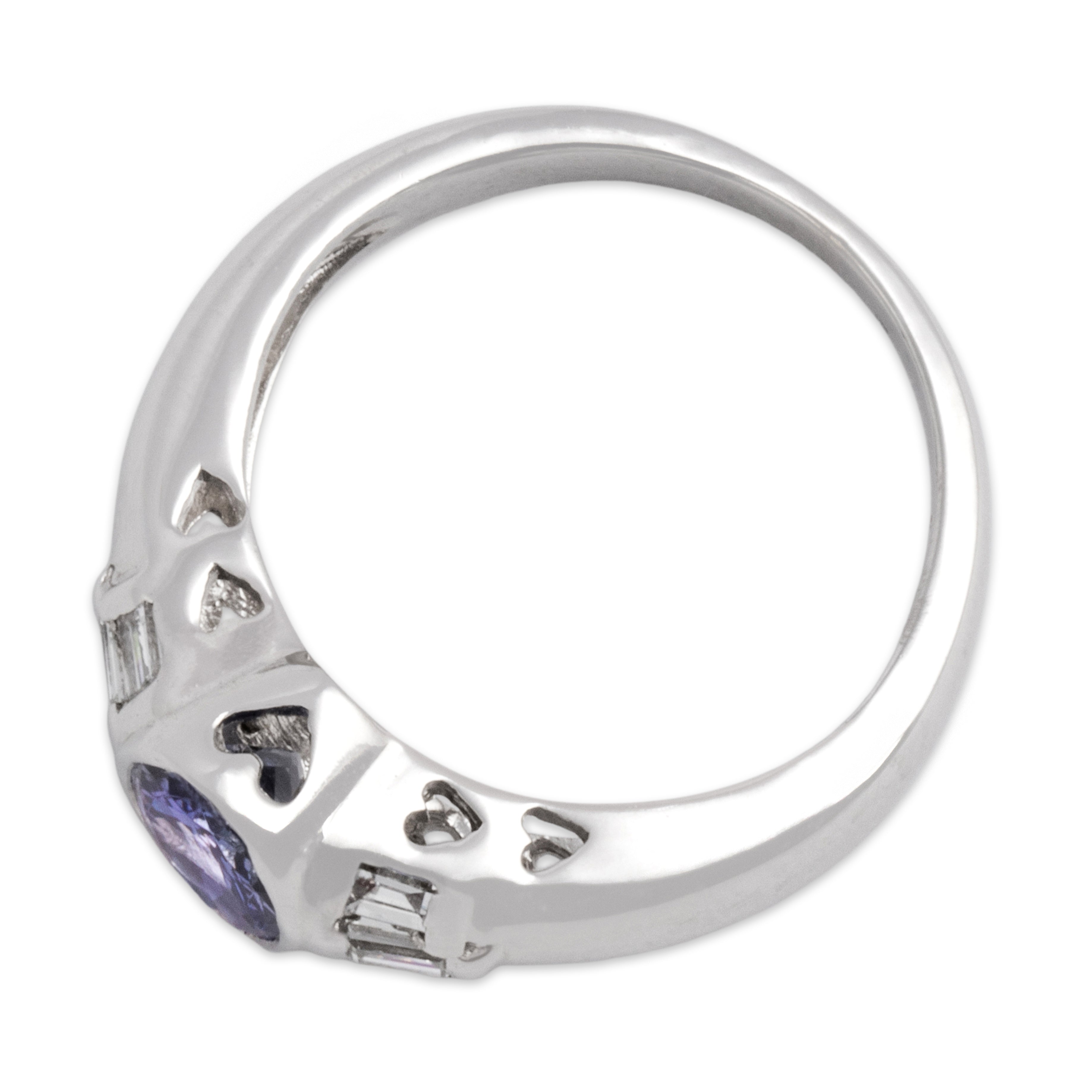 Vintage 14k White Gold .82ct Tanzanite Diamond Cute Heart Detail Ring - Overall view