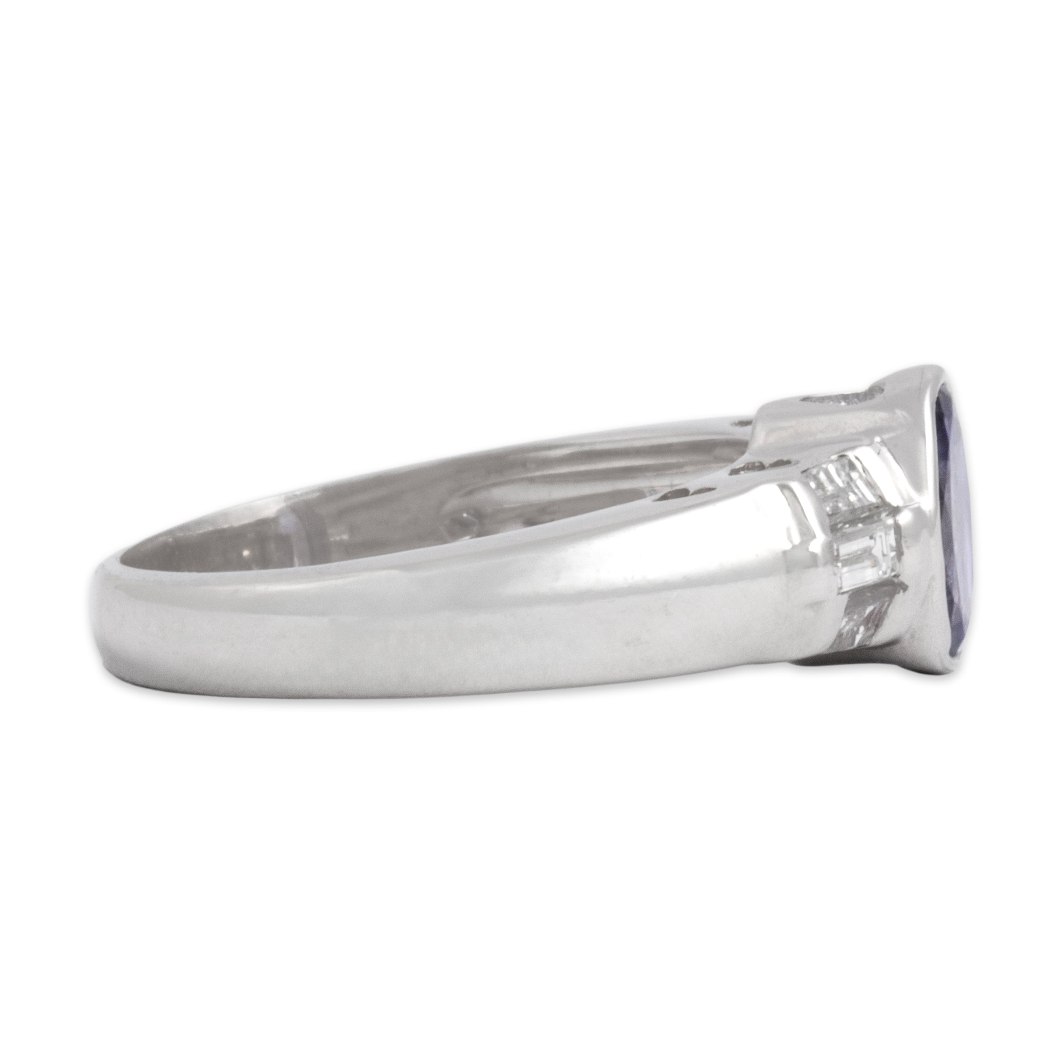 Vintage 14k White Gold .82ct Tanzanite Diamond Cute Heart Detail Ring - Side view