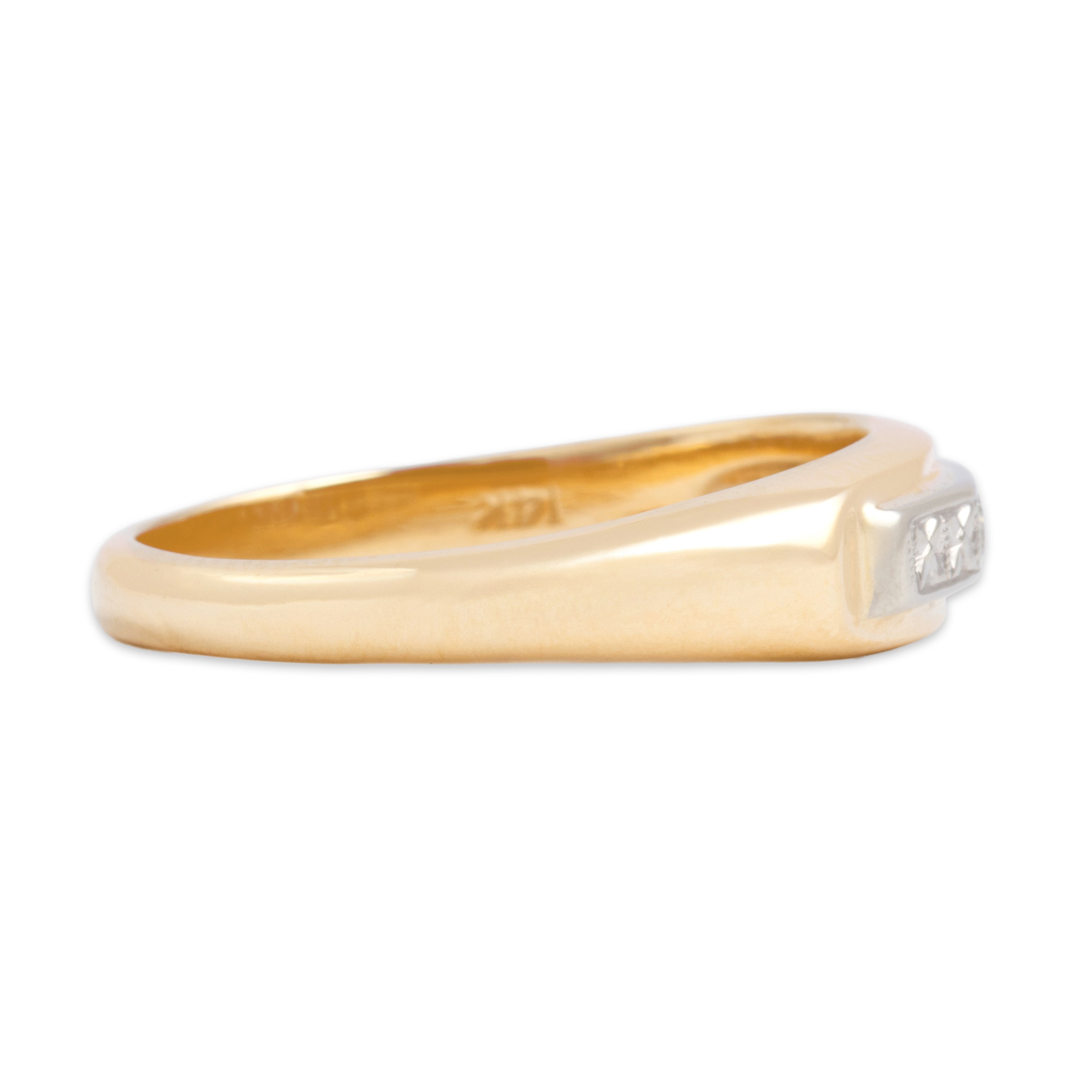 Vintage 14k Yellow & White Gold Diamond Classic Blossom Accented Line Band Ring - Side view