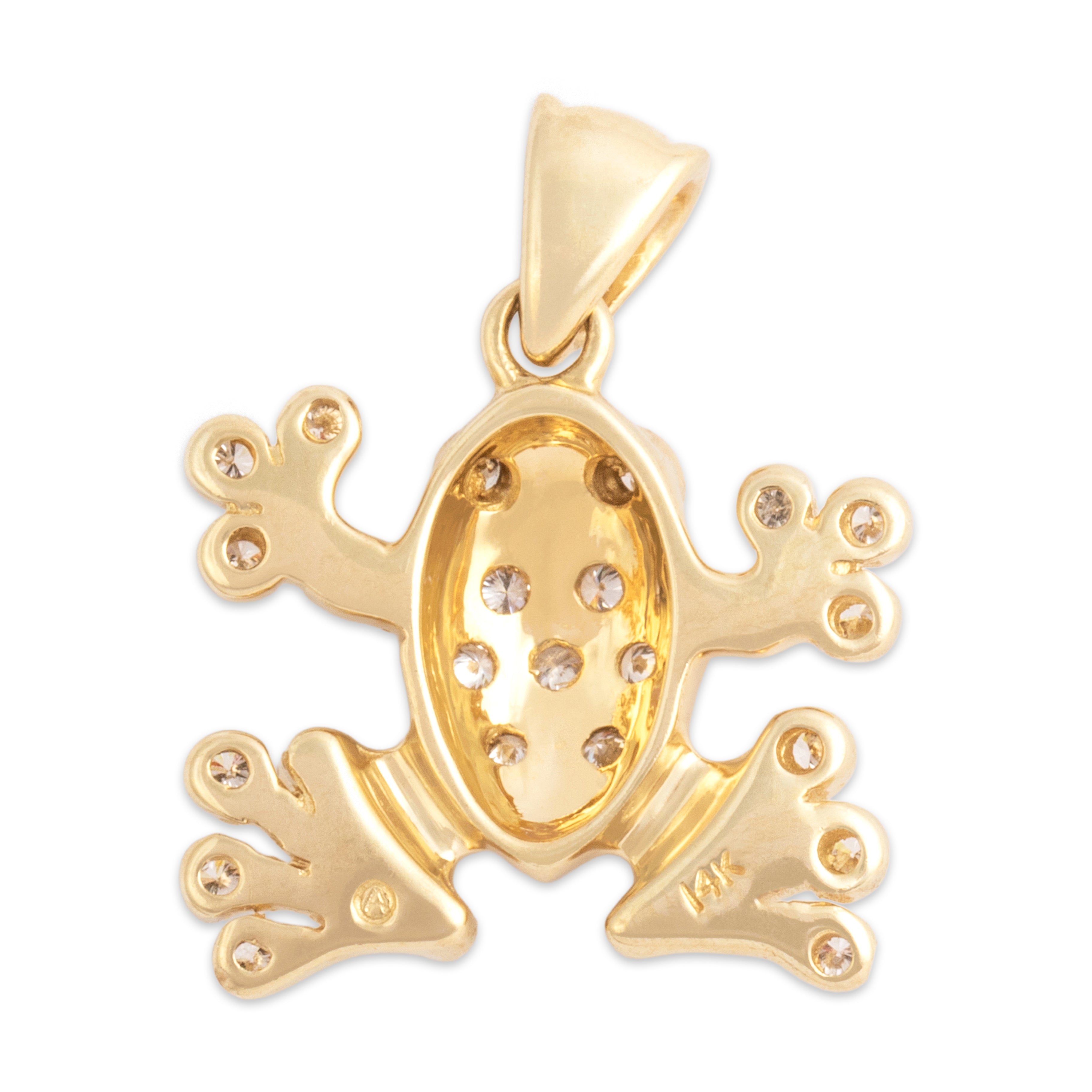 Vintage 14k Yellow Gold Diamond Sparkly Rainforest Frog Pendant - Back view