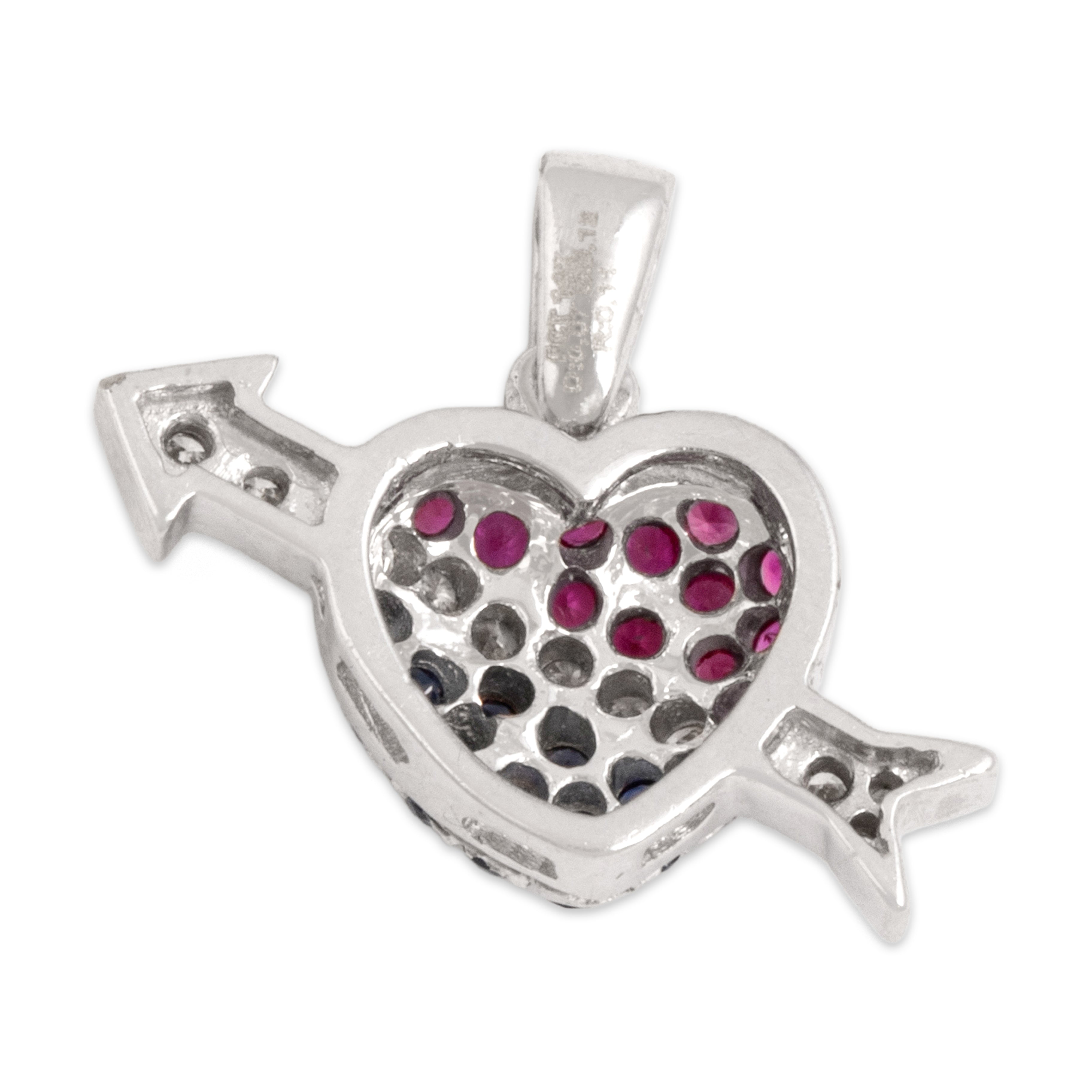 Estate Small 14k White Gold Blue Sapphire Ruby Diamond Heart & Arrow Charm / Pendant