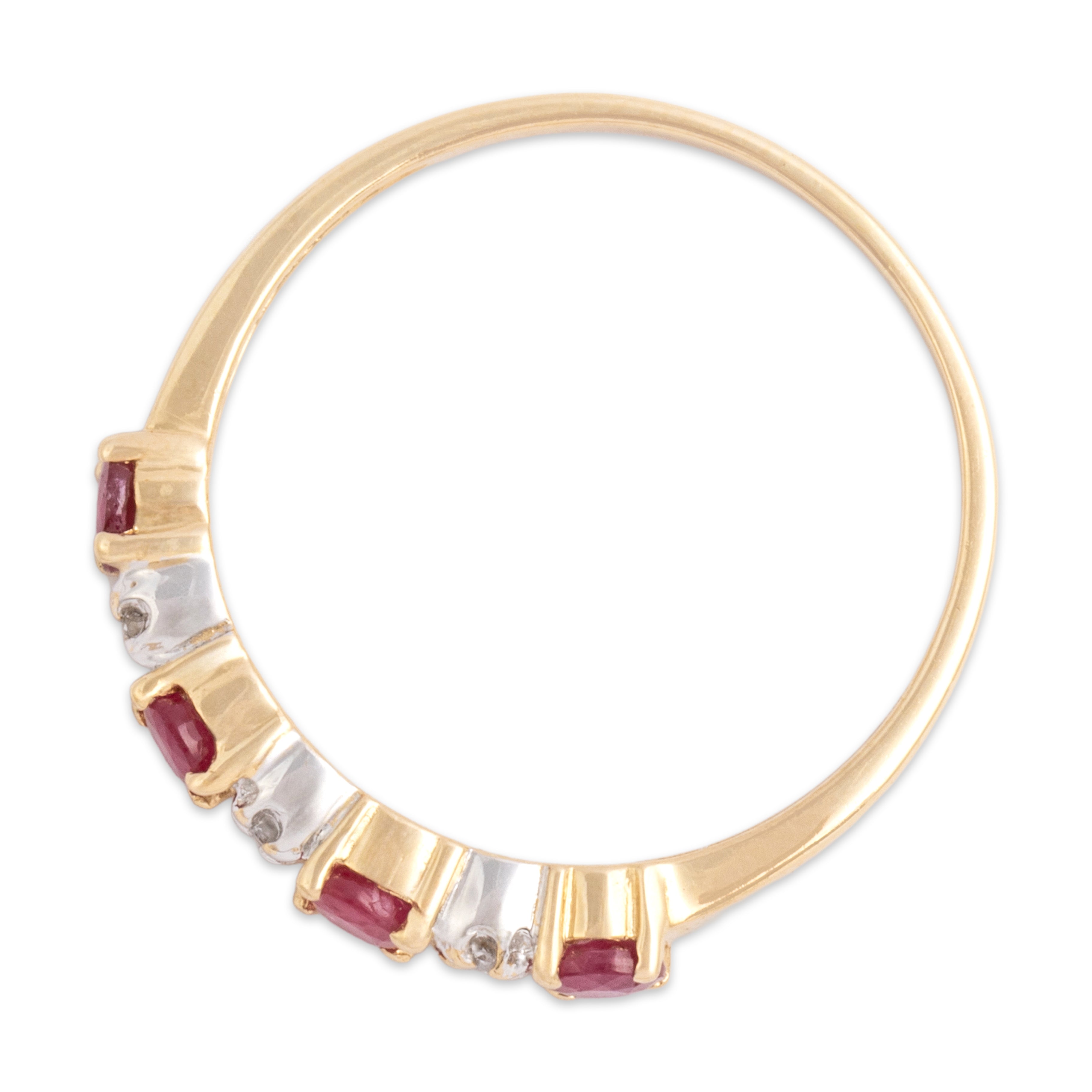 Vintage 14k Yellow Gold Ruby Diamond Striking Classic Line Band Ring - Overall view