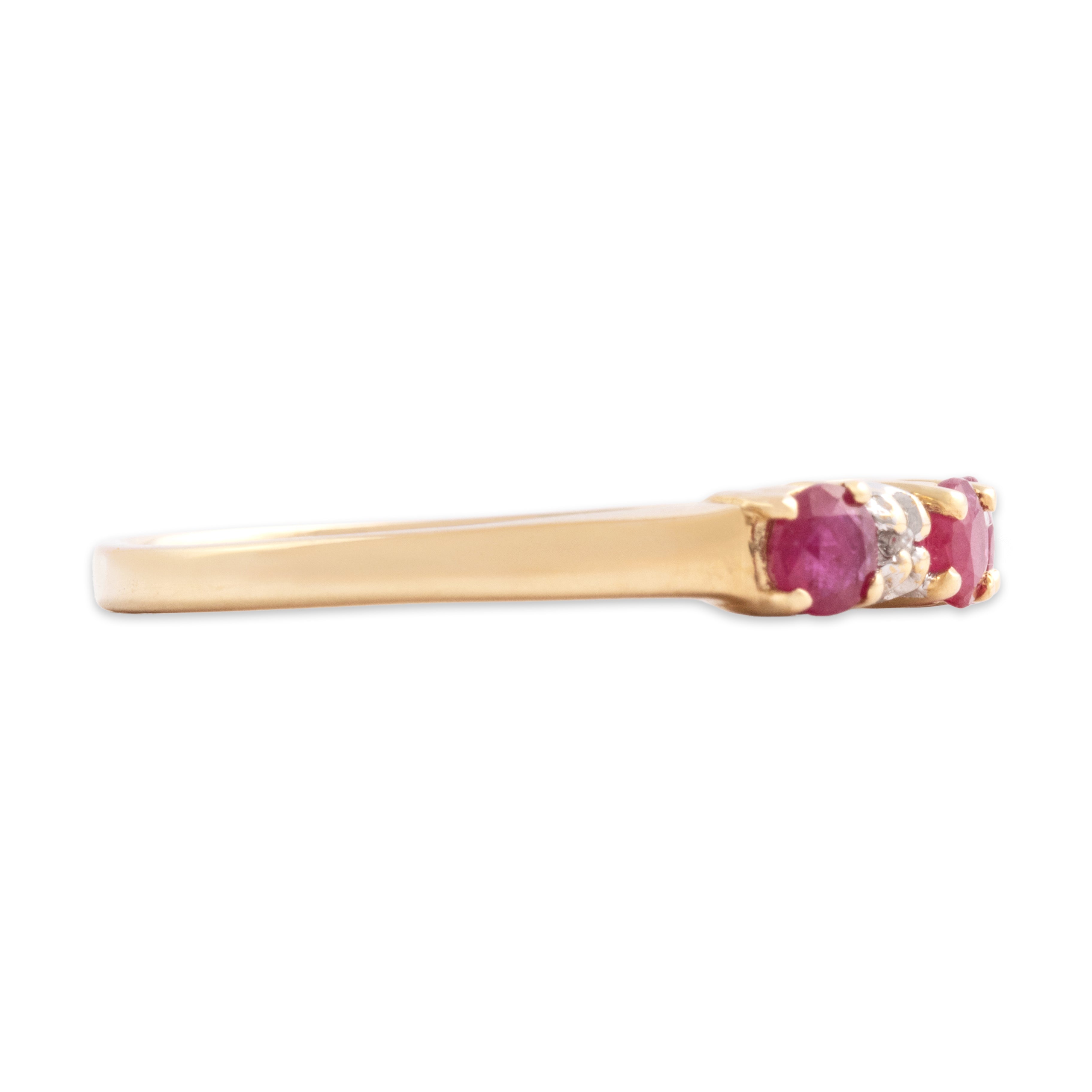 Vintage 14k Yellow Gold Ruby Diamond Striking Classic Line Band Ring - Side view