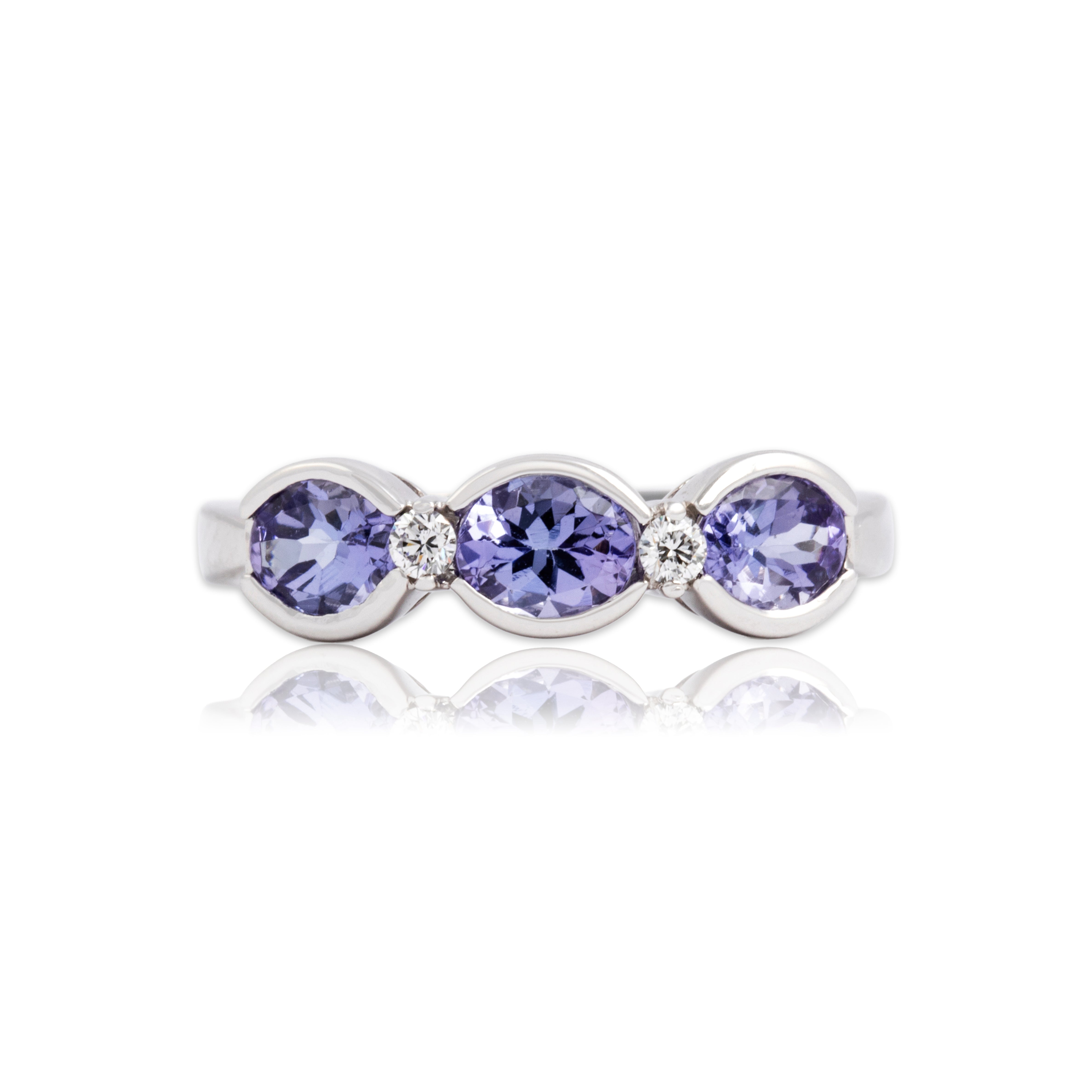 Vintage 14k White Gold 1.23cttw Tanzanite Diamond Chic Bubble Trio Ring 7.25