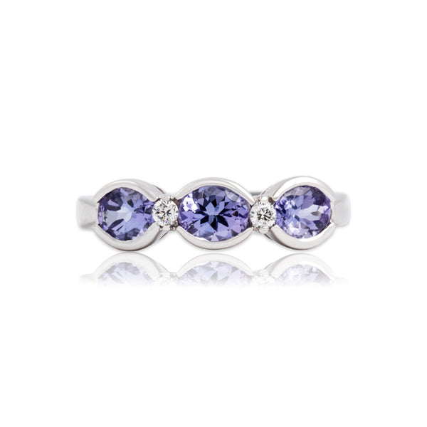 Vintage 14k White Gold 1.23cttw Tanzanite Diamond Chic Bubble Trio Ring 7.25