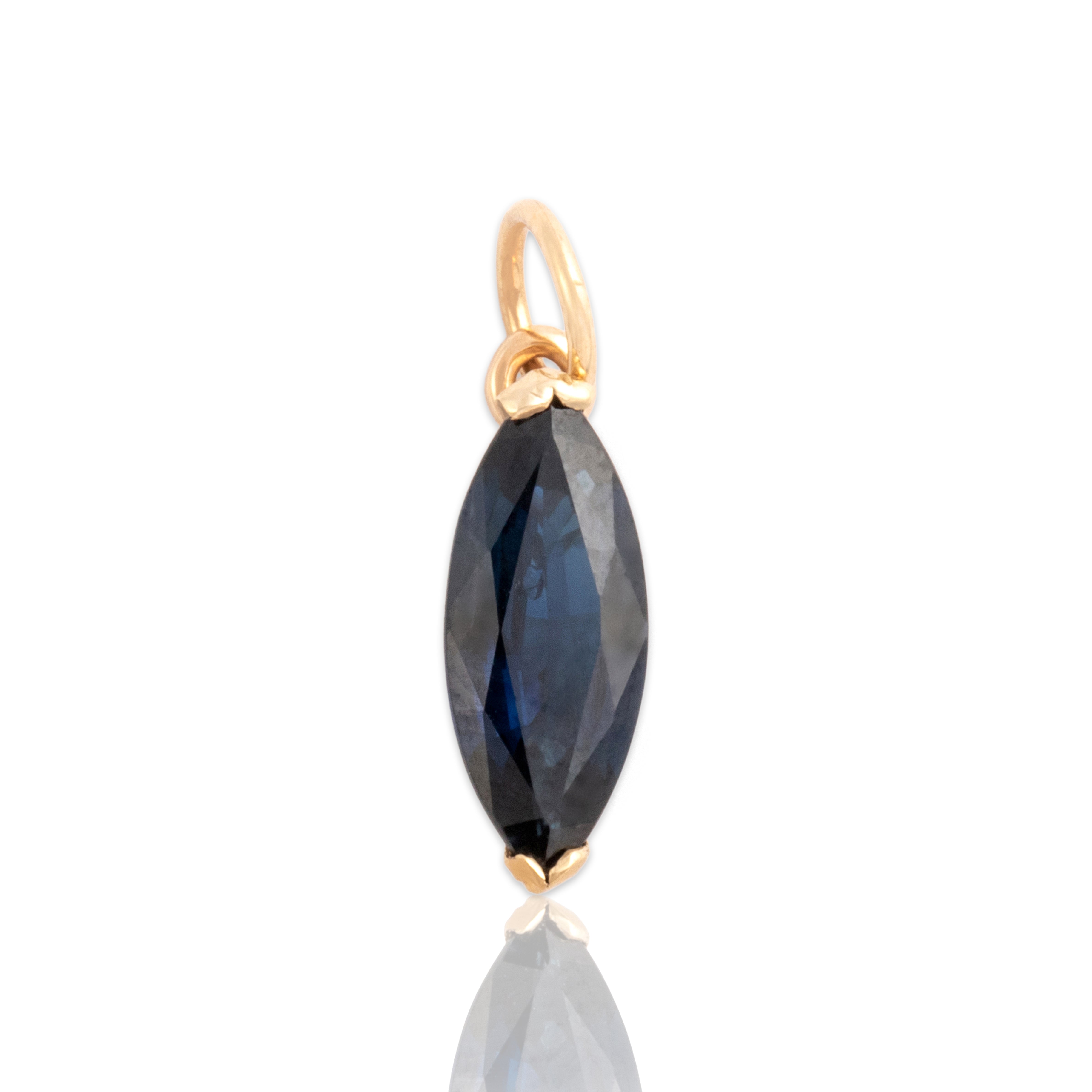 Vintage 14k Yellow Gold .92ct Blue Sapphire Sleek Navette Solitaire Charm / Pendant - Close-up view