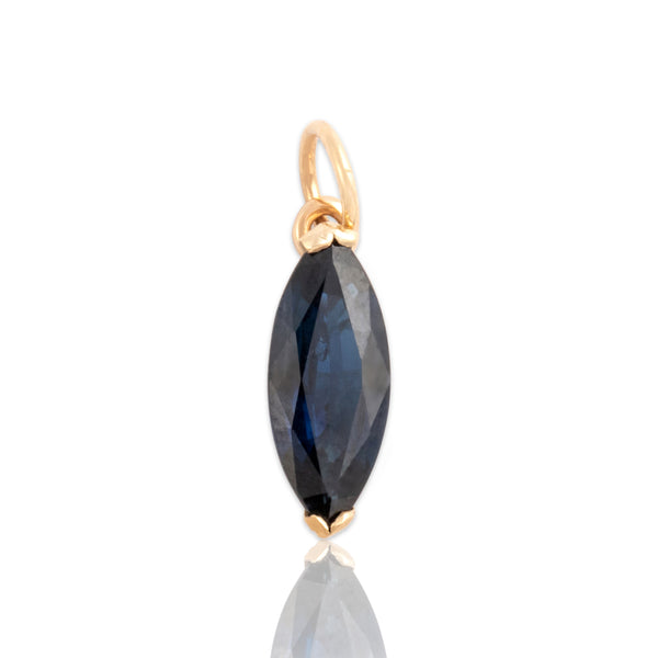Vintage 14k Yellow Gold .92ct Blue Sapphire Navette Solitaire Charm / Pendant