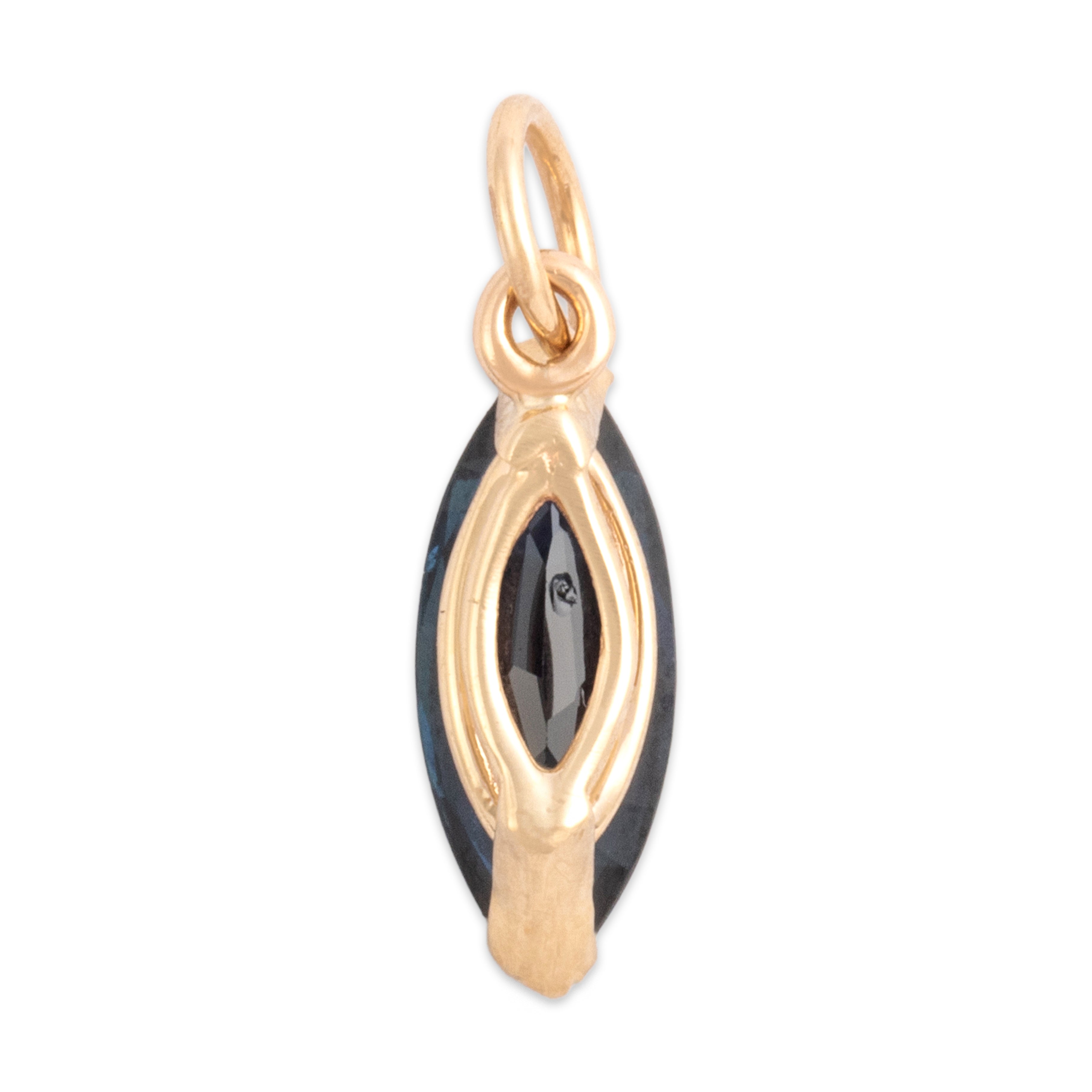 Vintage 14k Yellow Gold .92ct Blue Sapphire Sleek Navette Solitaire Charm / Pendant - Back view