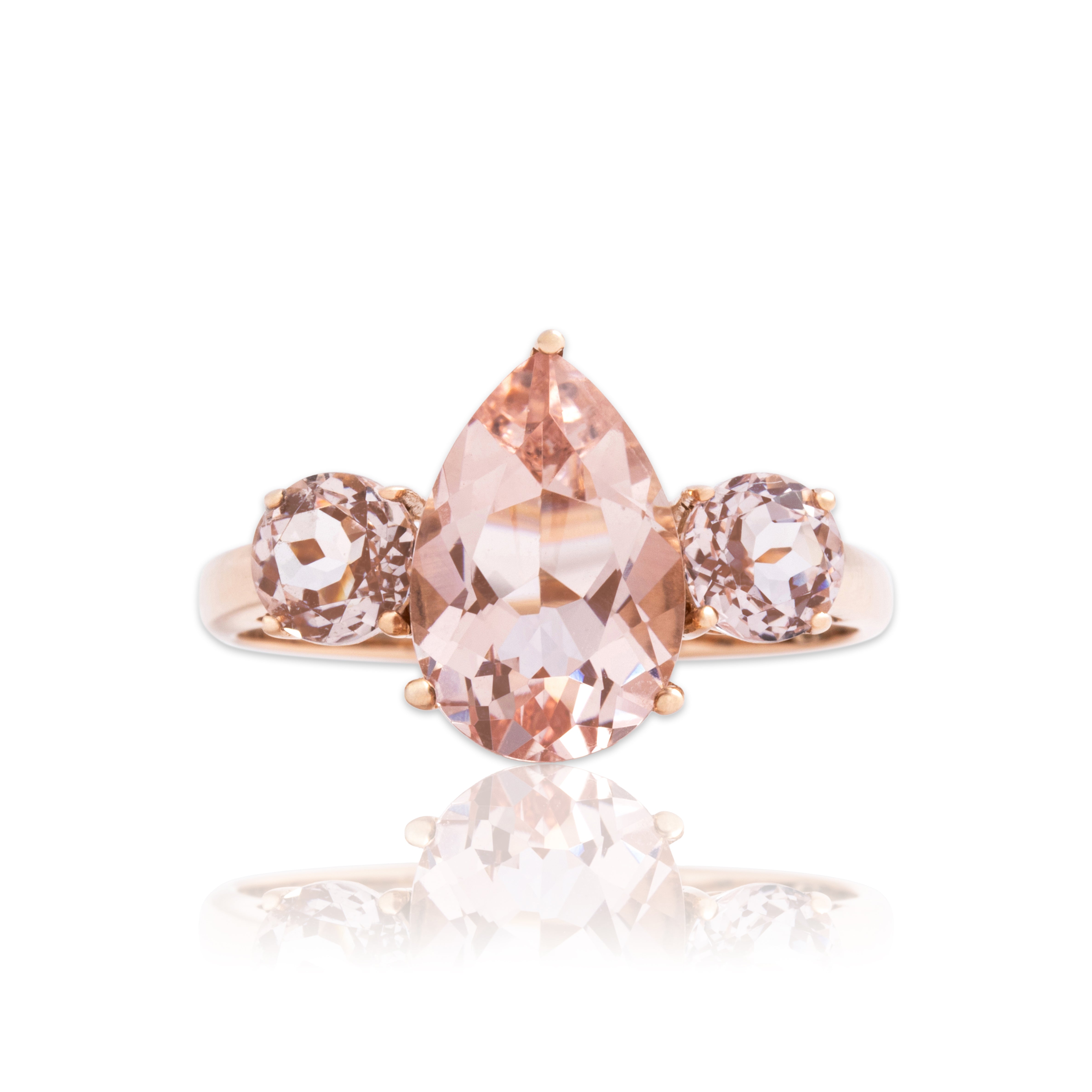 Vintage 10k Rose Gold 3.56cttw Morganite Sparkling Bodl Trio Ring - Close-up view