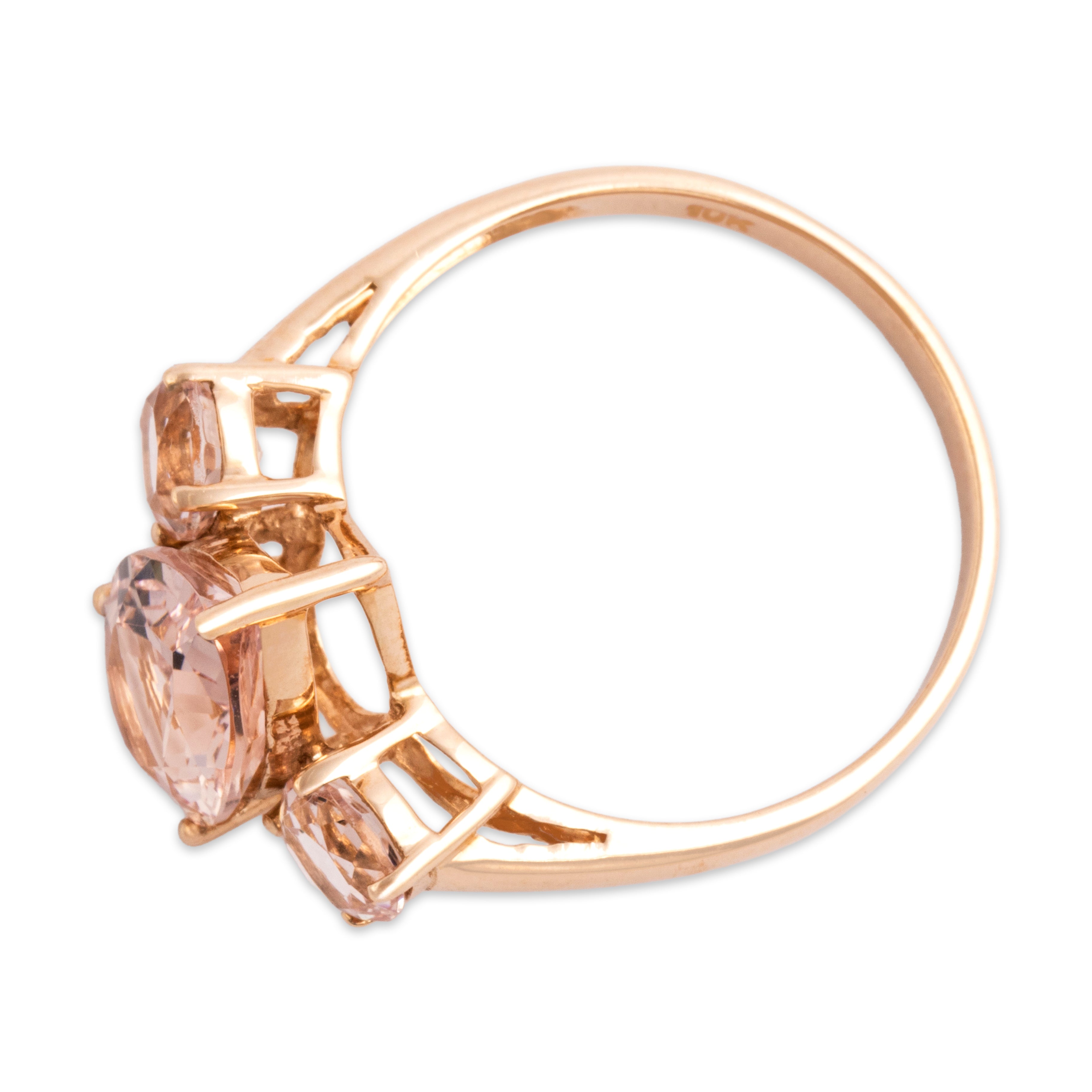Vintage 10k Rose Gold 3.56cttw Morganite Sparkling Bodl Trio Ring - Overall view
