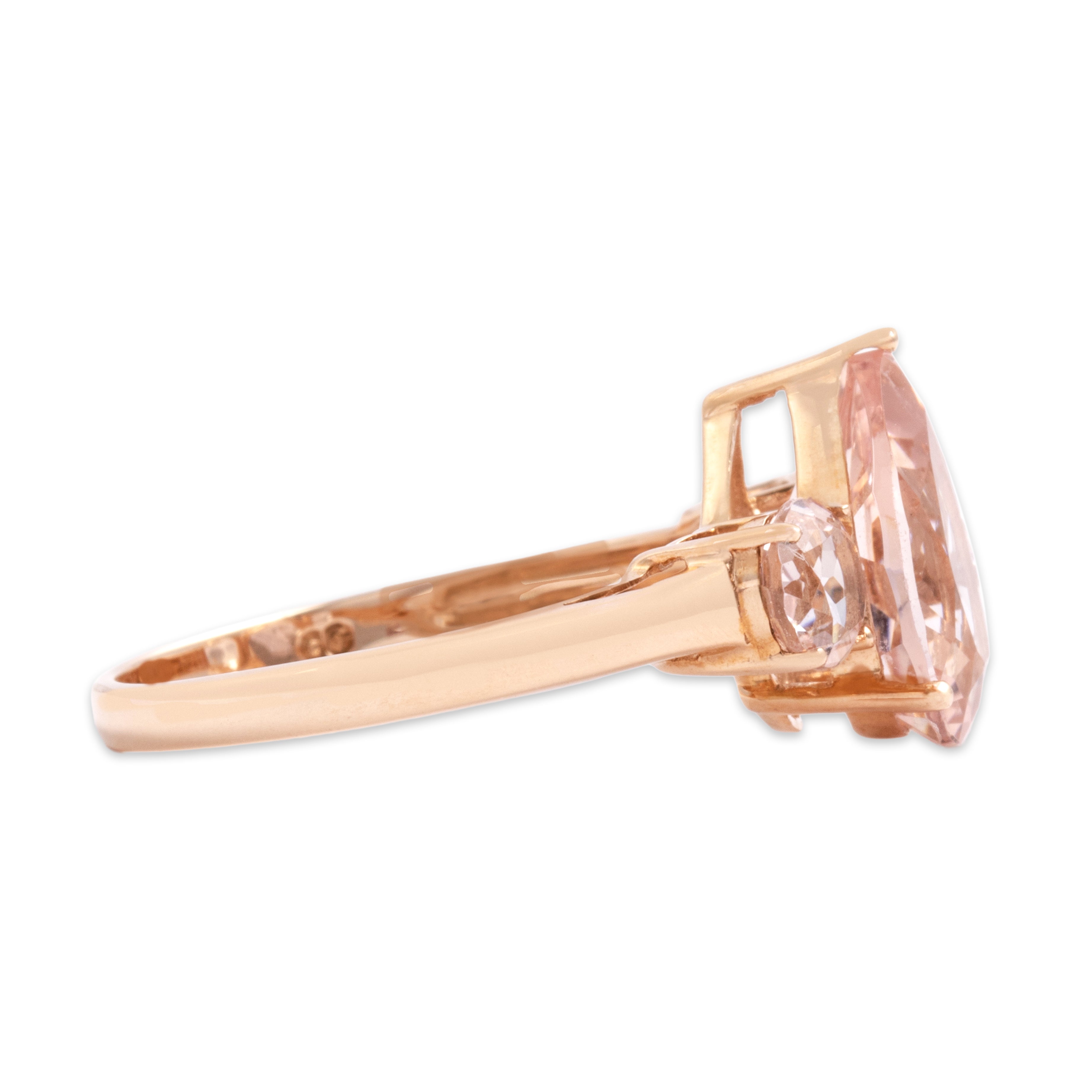Vintage 10k Rose Gold 3.56cttw Morganite Sparkling Bodl Trio Ring - Side view
